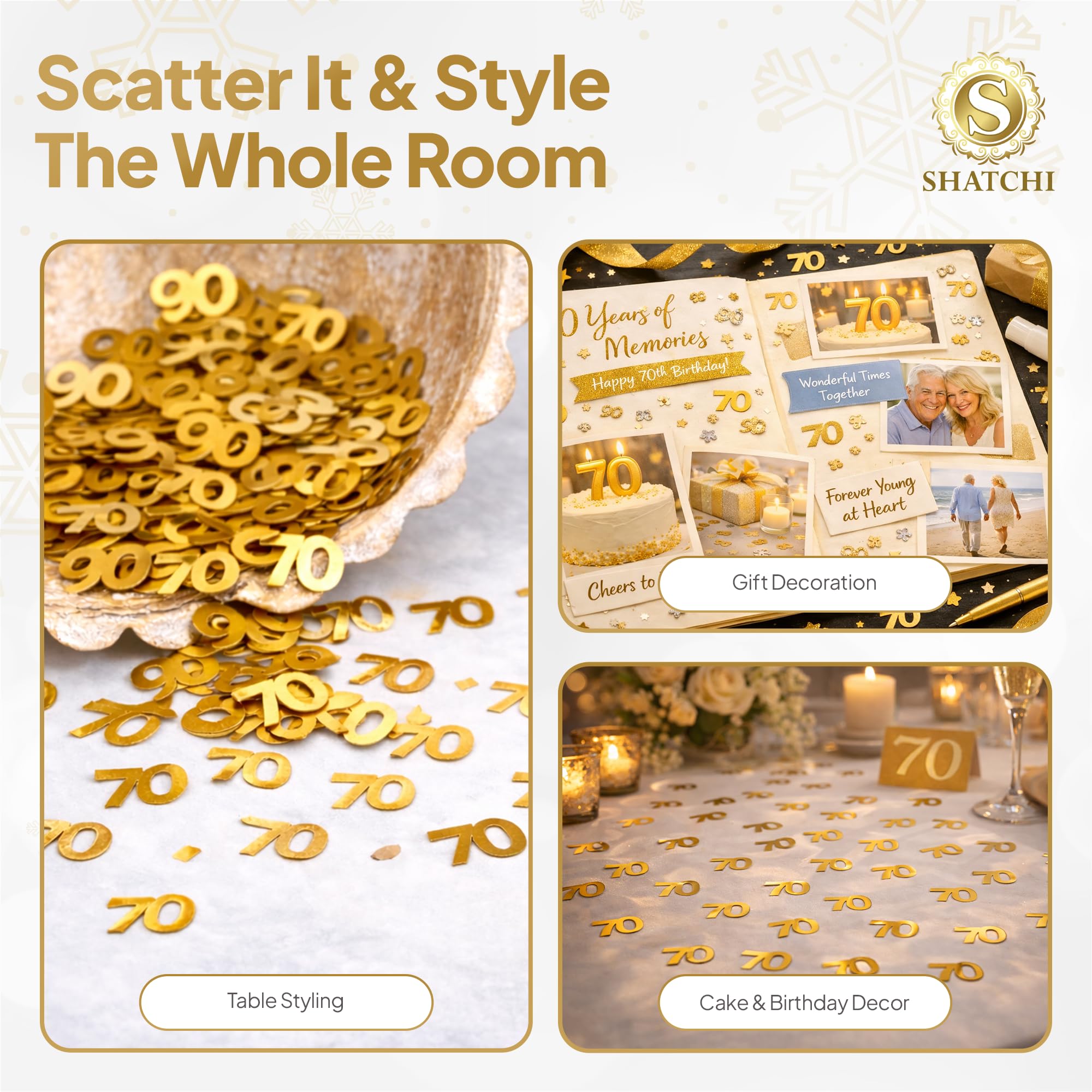 SHATCHI 14g Gold 70th Birthday Confetti Foil Metallic Glitz Table Scatter 7