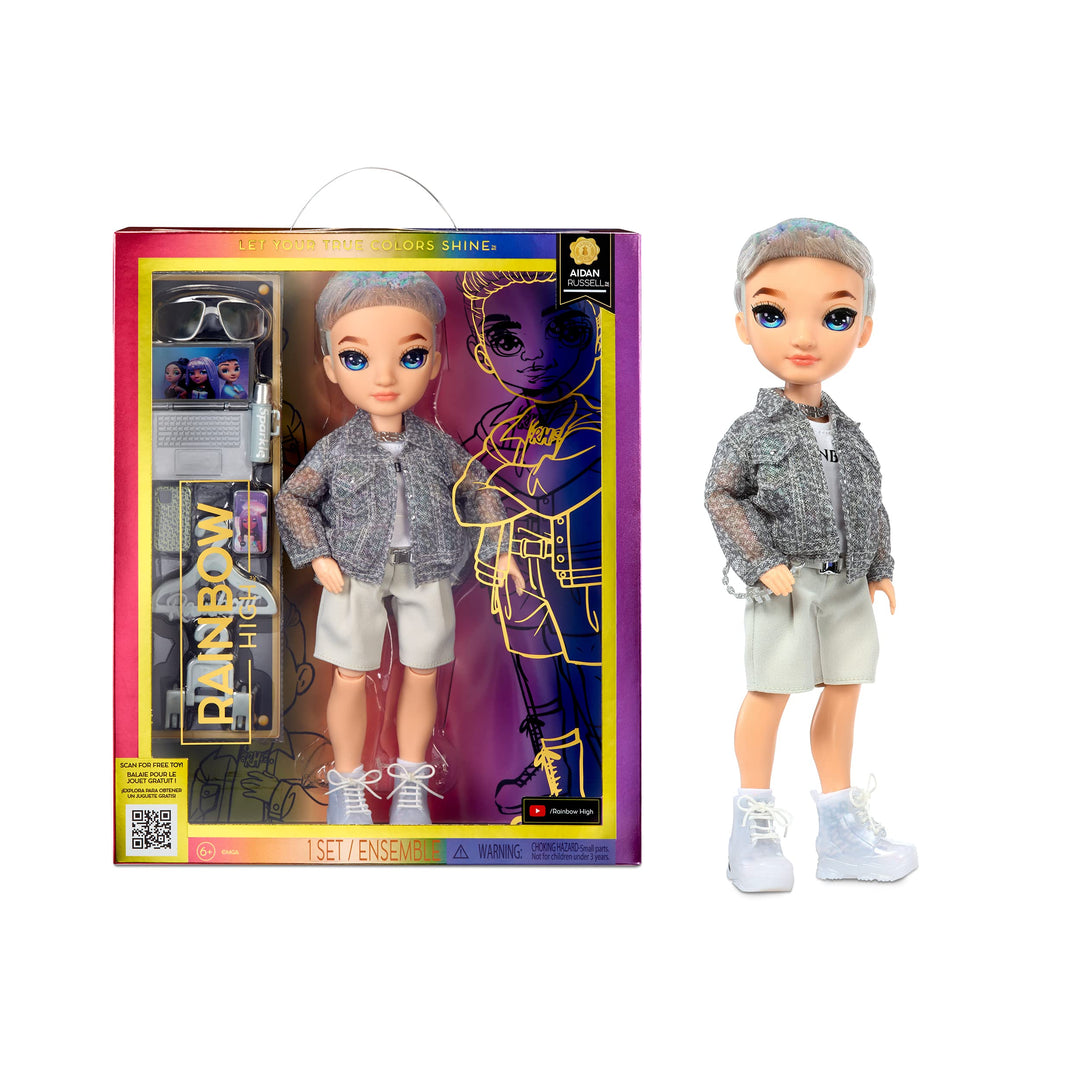 Rainbow High Fashion Doll - Aidan Russel in Purple Iridescent Outfit - Poseable 6-inch Doll with Accessories