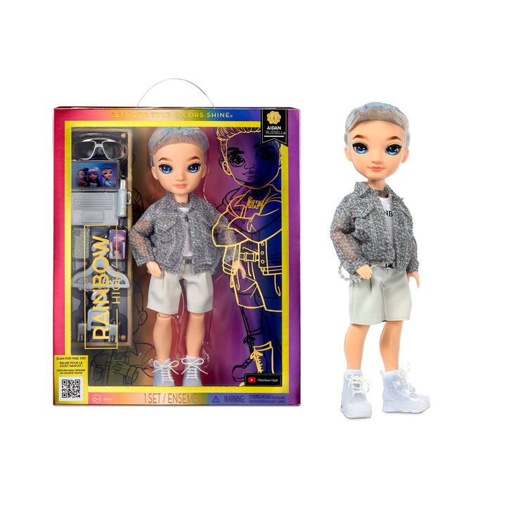 Rainbow High Fashion Doll - Aidan Russel in Purple Iridescent Outfit - Poseable 6-inch Doll with Accessories