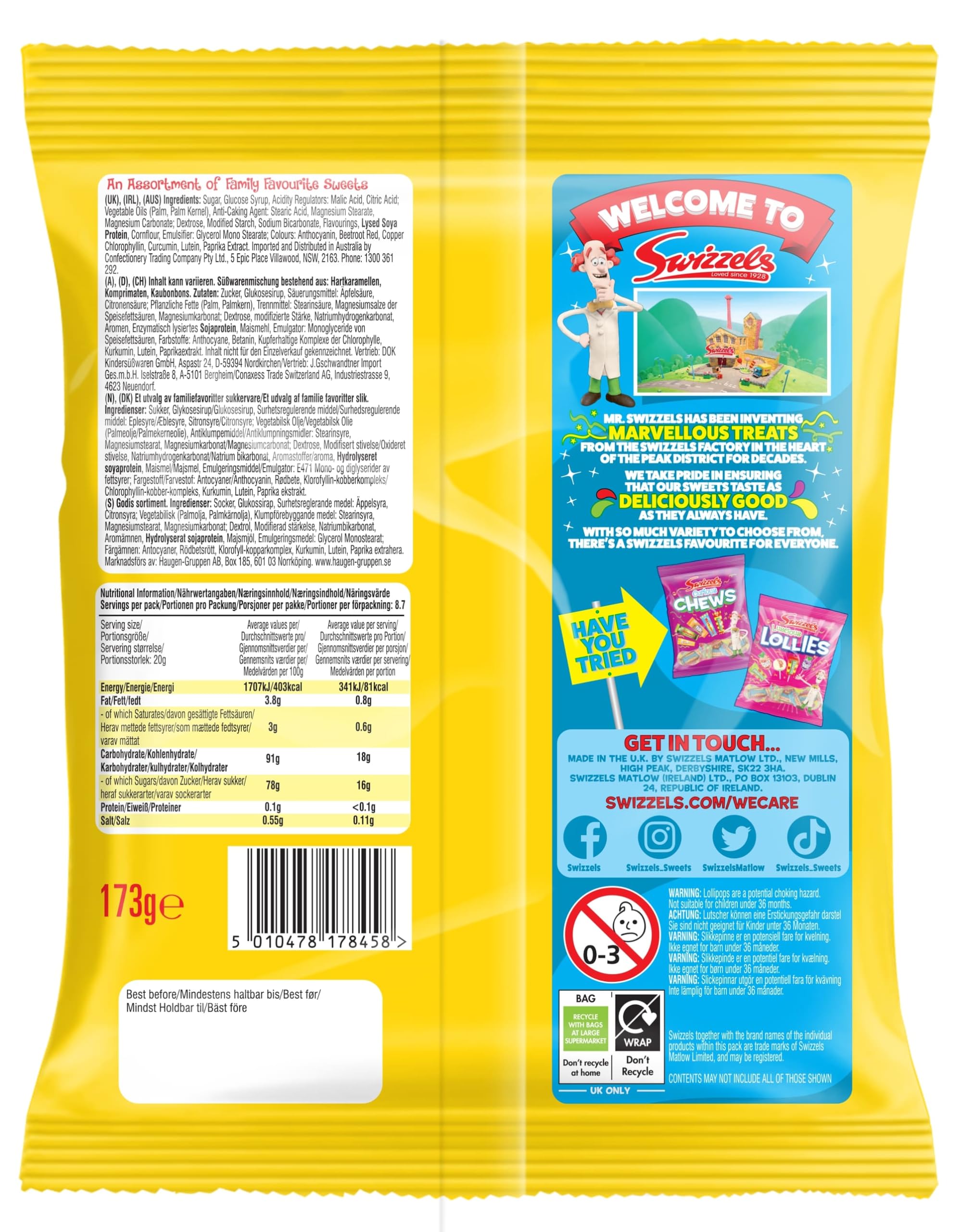Swizzels Scrumptious Mixed Bag of Chewy Sweets & Lollies - Vegan Friendly, 173g