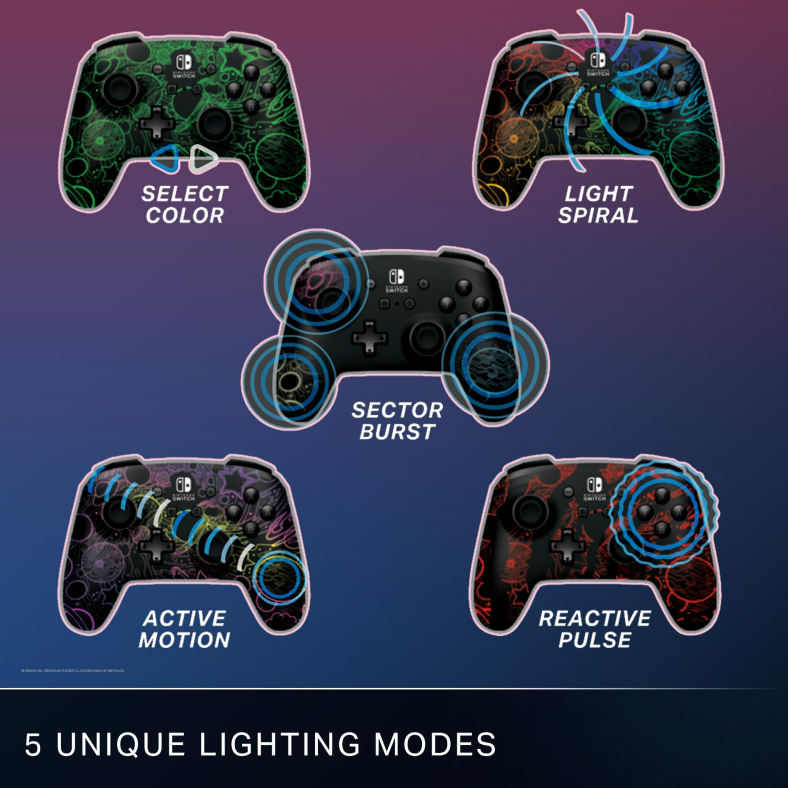 PowerA Enhanced Wireless Controller for Nintendo Switch - Galactic Vortex with Lumectra RGB Lighting, Mappable Buttons, Motion Controls, Officially Licensed 8