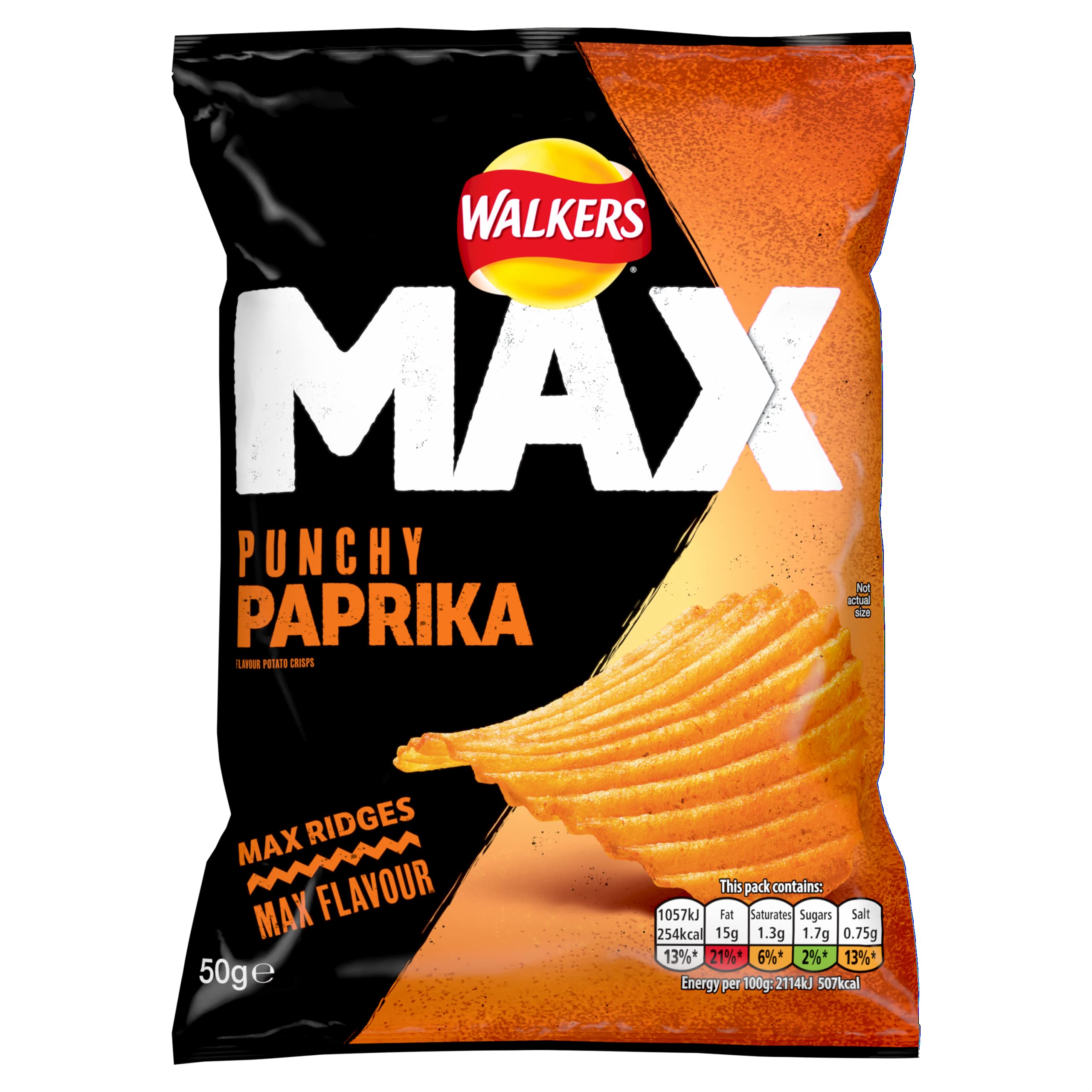 Walkers Max Punchy Paprika Flavour Ridges Crisps 50g 3