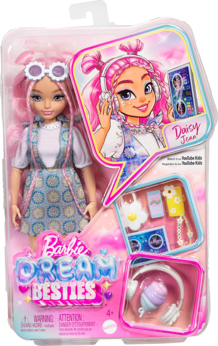 Barbie Dream Besties Daisy Jean Doll & Music Playset - Posable Fashion Doll with 9 Accessories, Pink Wavy Hair, Ages 4+