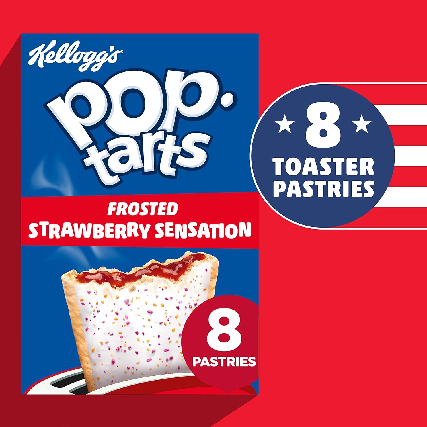 Kellogg's Pop-Tarts Frosted Strawberry Sensation Toaster Pastries Box, 8 x 48g 6
