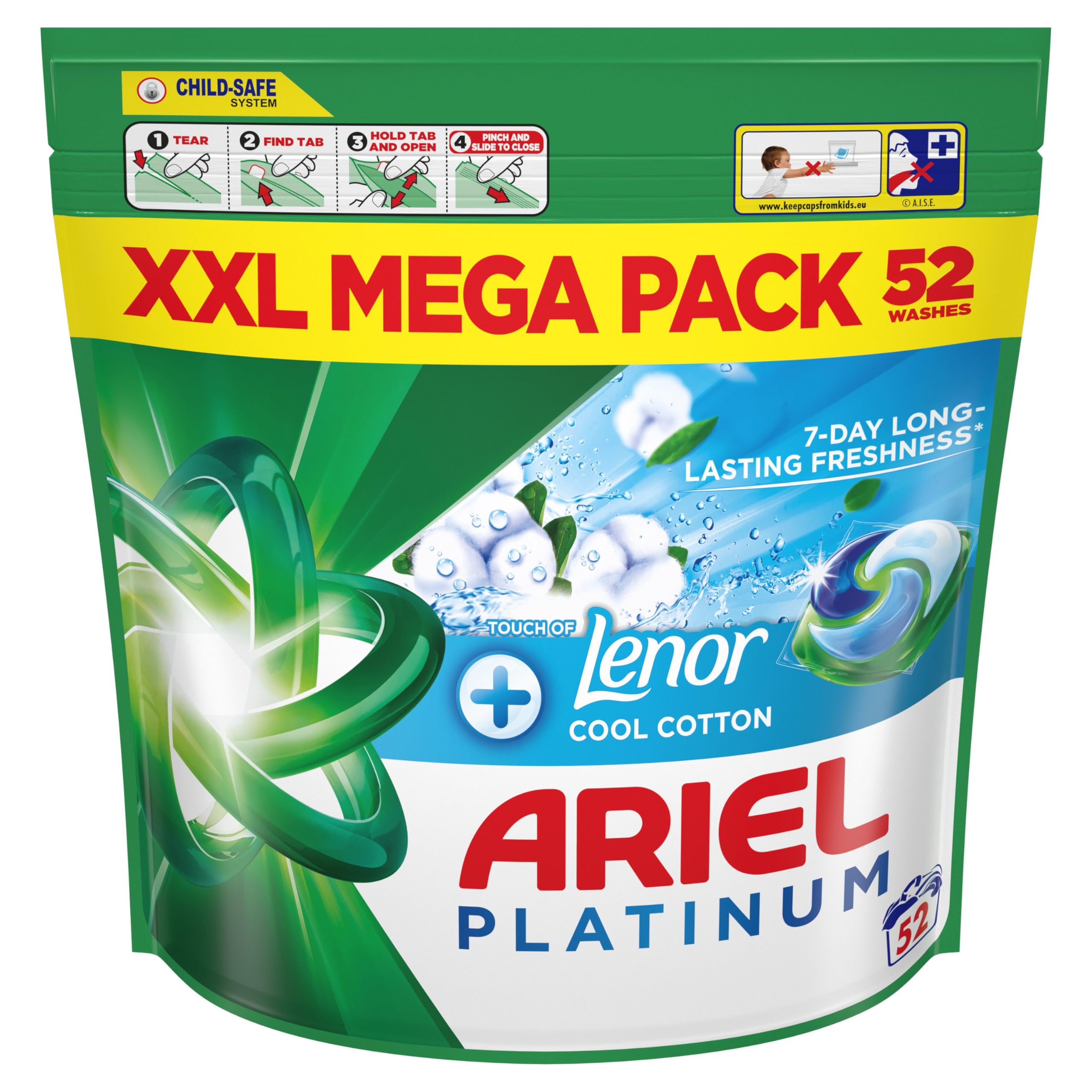 Ariel - Platinum PODS® Washing Liquid Laundry Detergent Capsules with Touch of Lenor Cool Cotton, 52 Washes 3