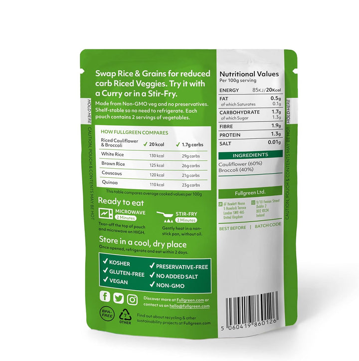 Fullgreen - Riced Broccoli & Cauliflower Plant-Based Low-Carb Rice Alternative
