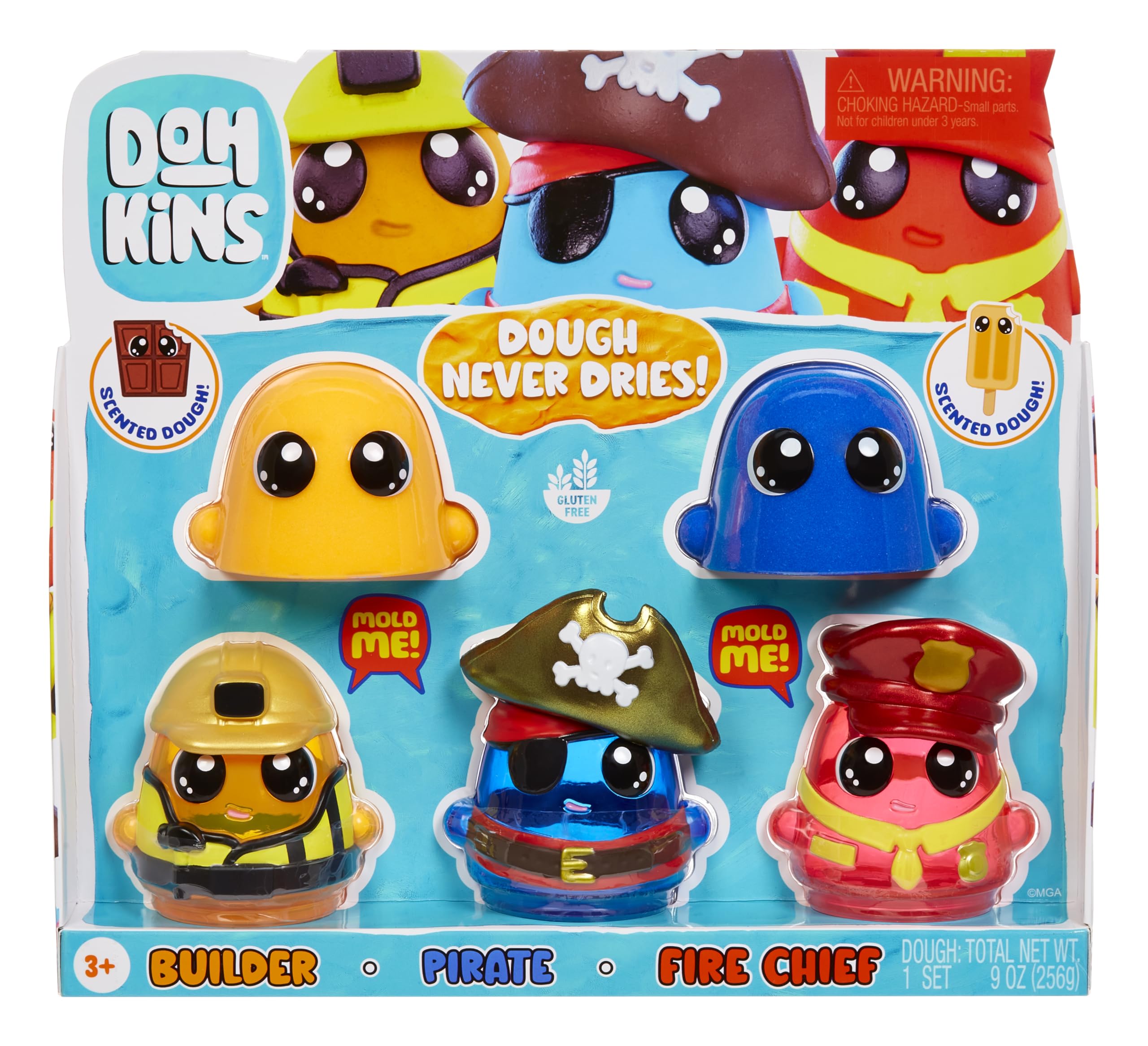 Dohkins Hero Pack Characters (Builder, Pirate, Fire Chief) - Never-Dry Dough | Ages 3+ 7