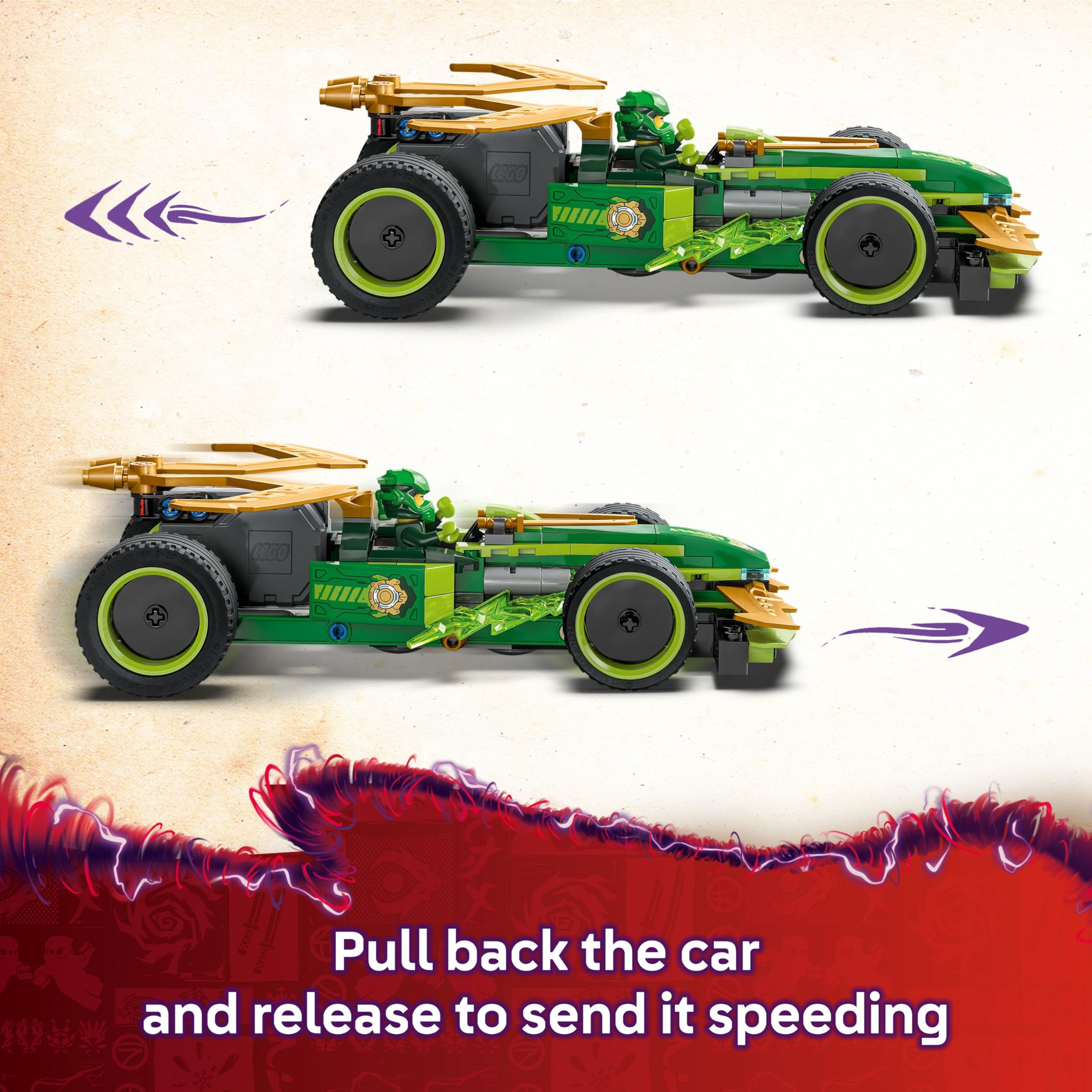 LEGO NINJAGO Lloyd’s Pull-Back Race Car Toy Set 71828 with 2 Minifigures for Ages 7+ 3