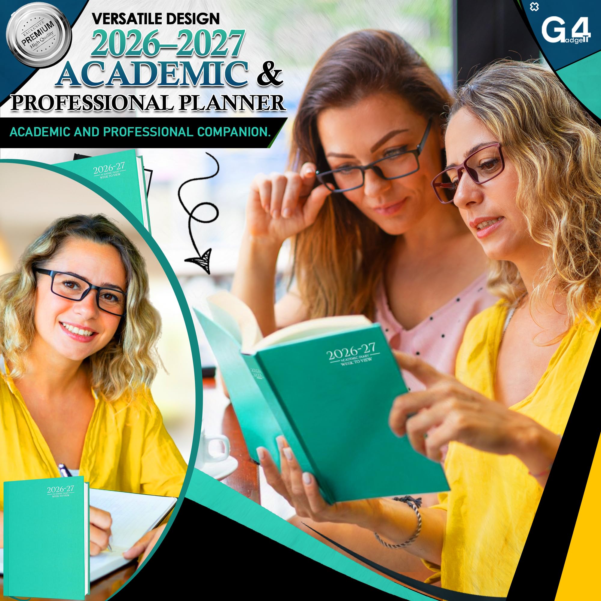G4GADGET 2026-2027 Academic Diary - A4 Day A Page | Teal Hardback | August 2026 Start 4