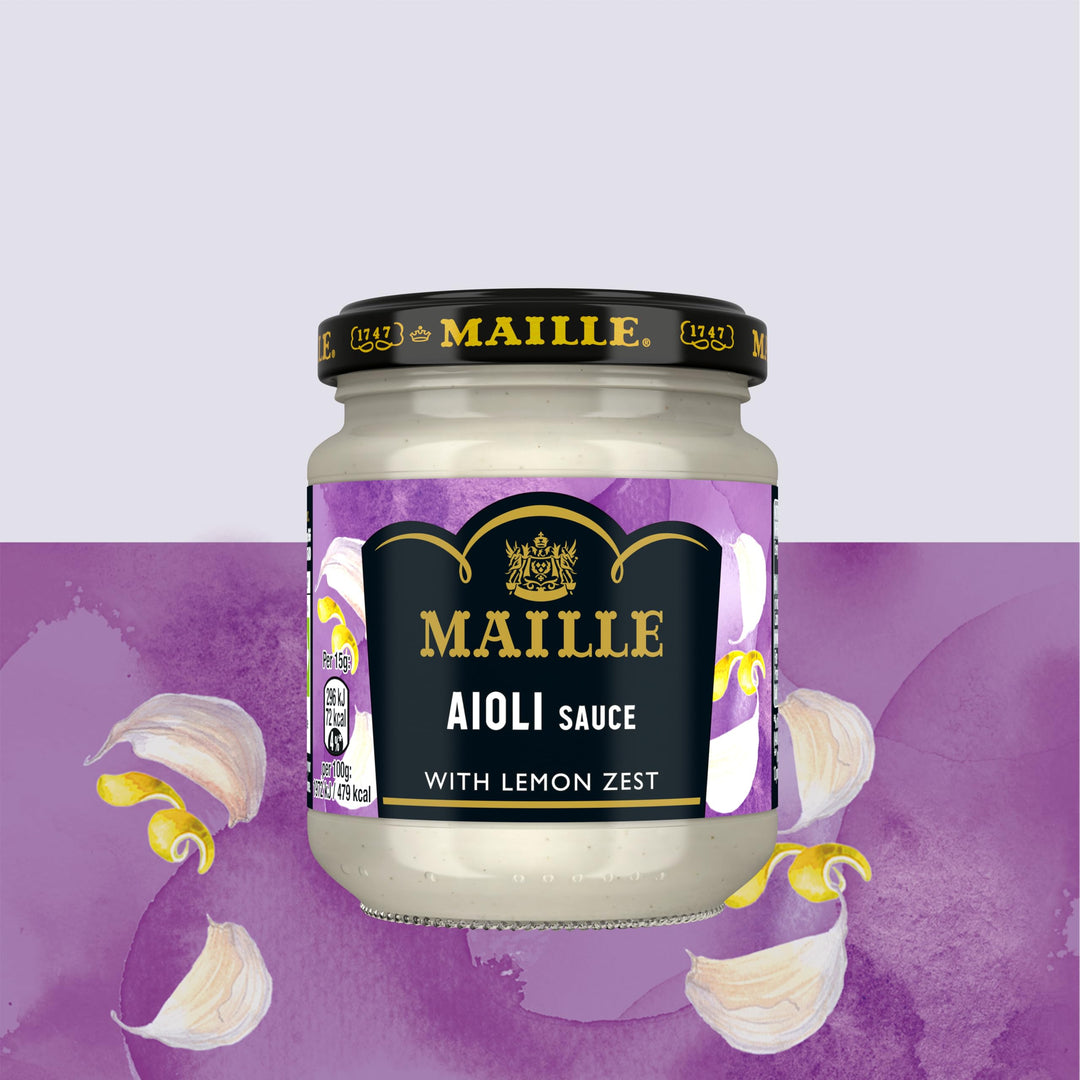 Maille Aioli Sauce with Garlic, Lemon Zest & Black Pepper - Dipping & Cooking Sauce
