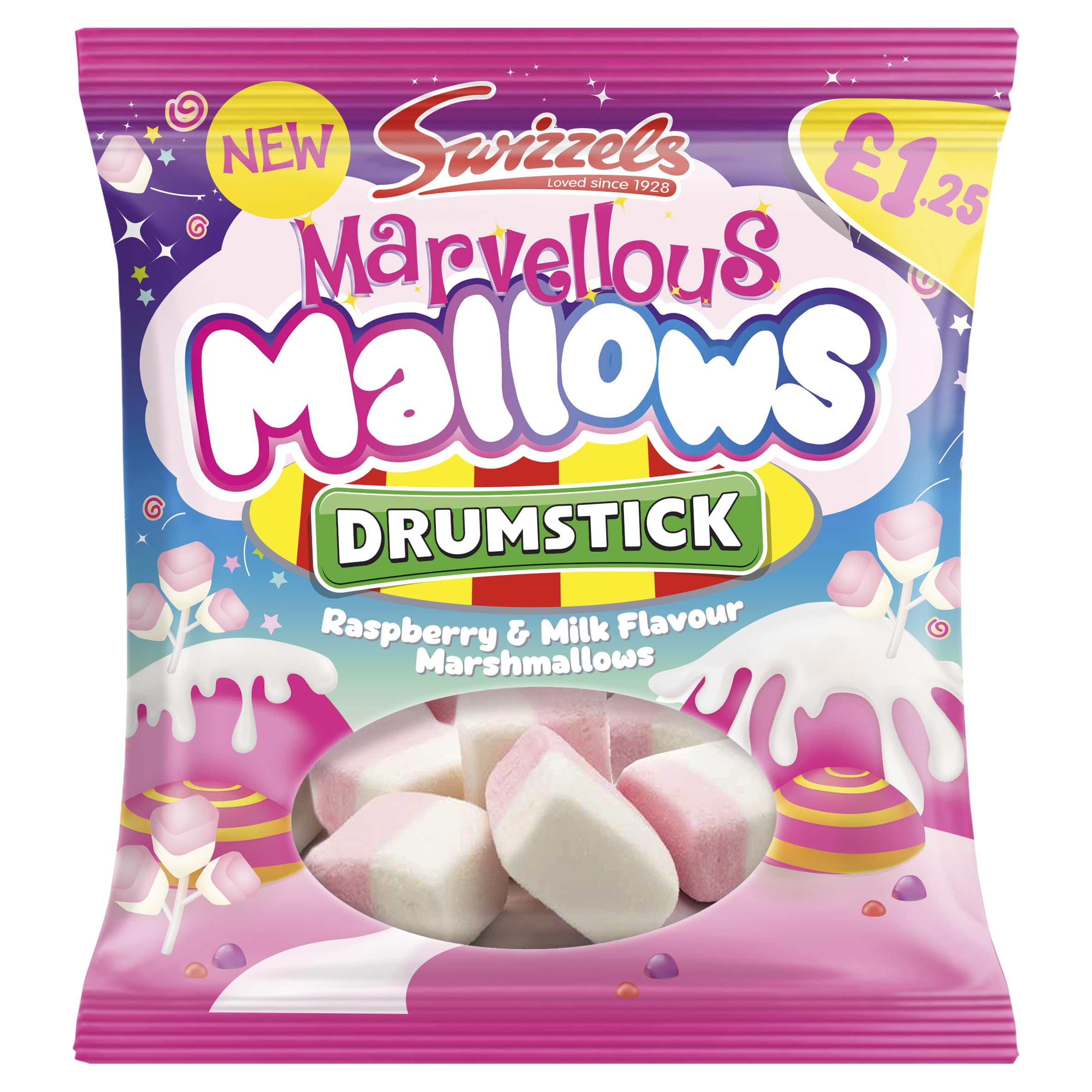 Swizzels Marvellous Mallows - Raspberry & Milk Flavour Marshmallows | 100g Bag 1