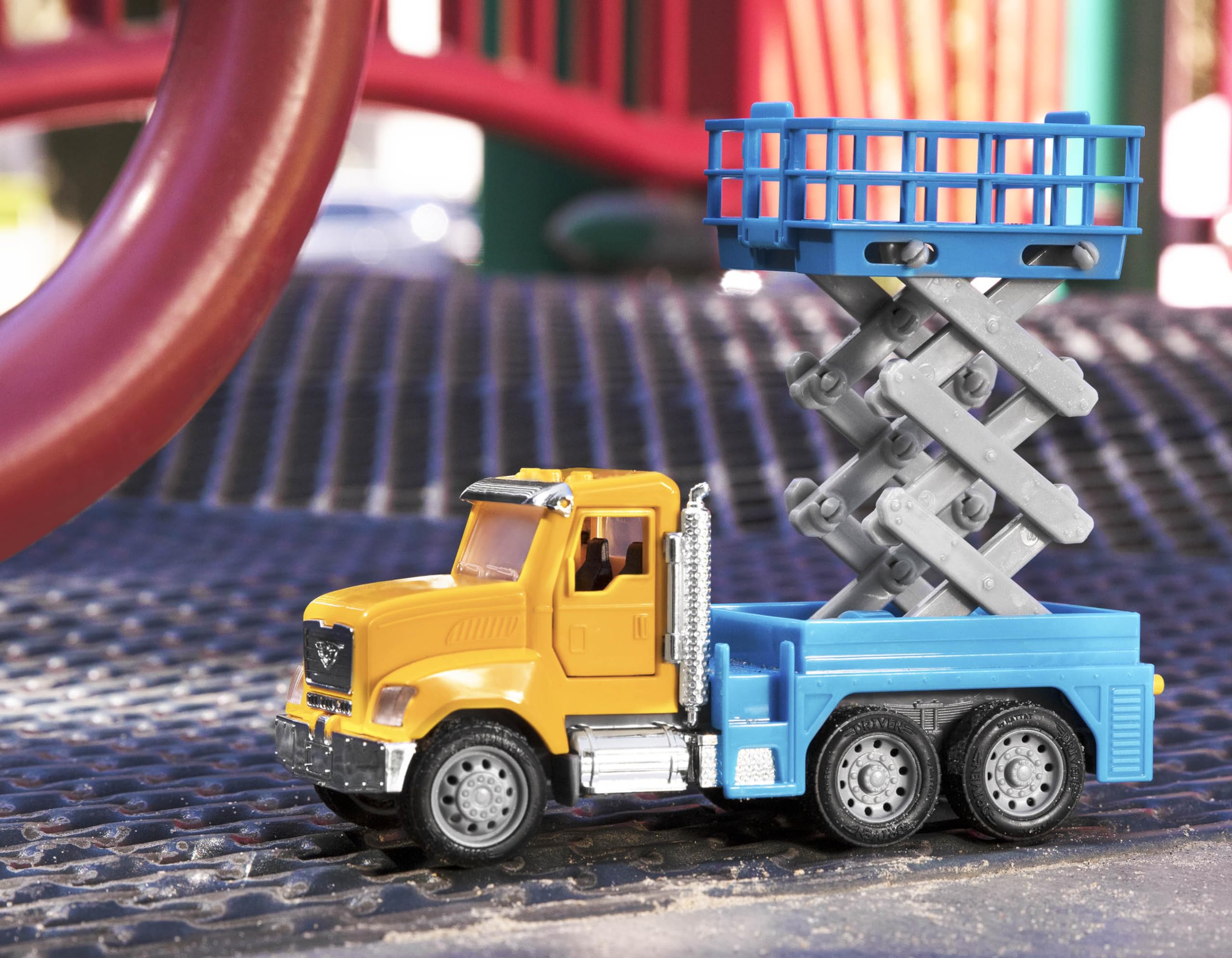 Driven by Battat Scissor Lift Truck Toy with Lights & Sounds | Movable Parts | Blue, Yellow 7