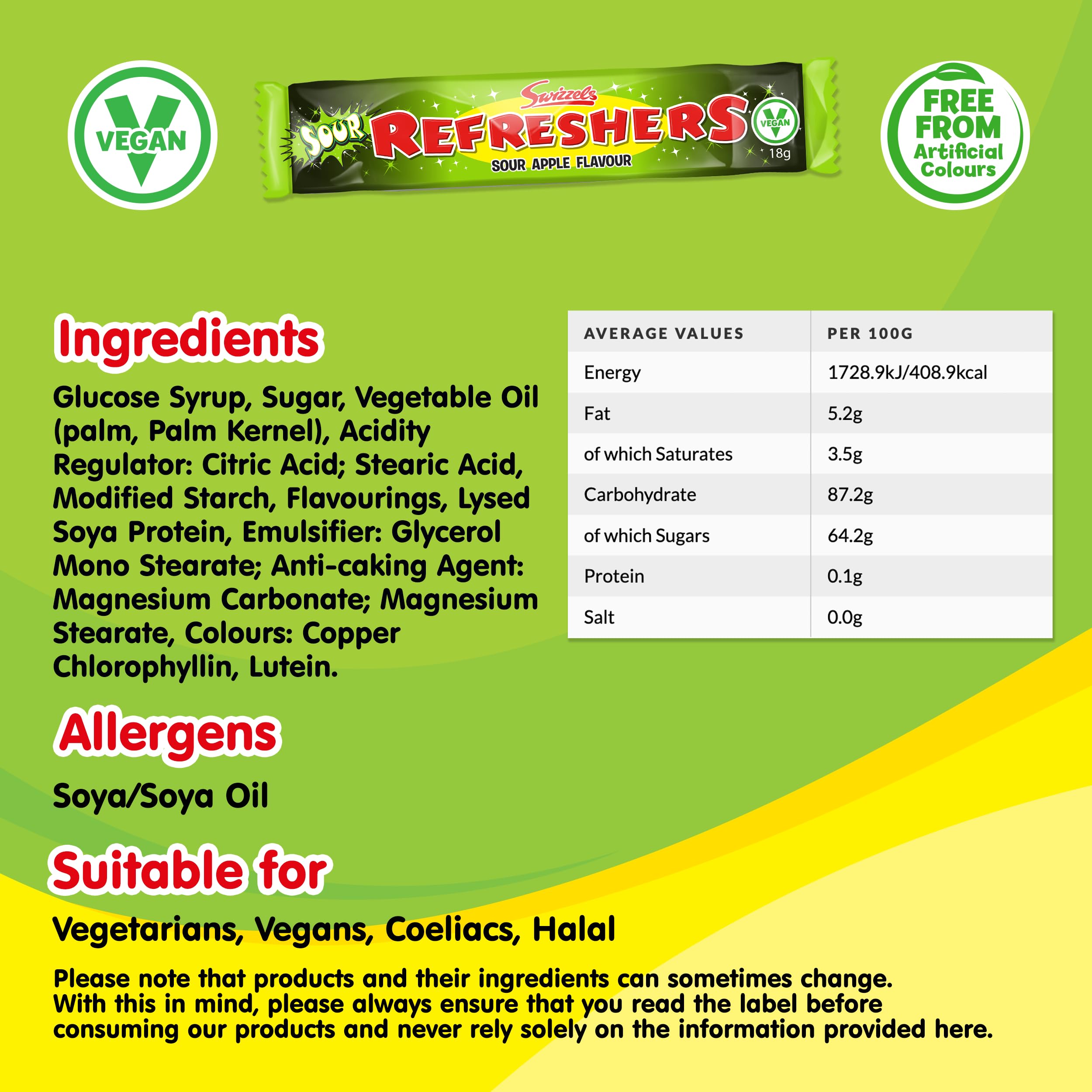 Swizzels Refreshers Sour Apple Chew Bars - Fizzy Sherbet Centre | 60 Count Pack 4