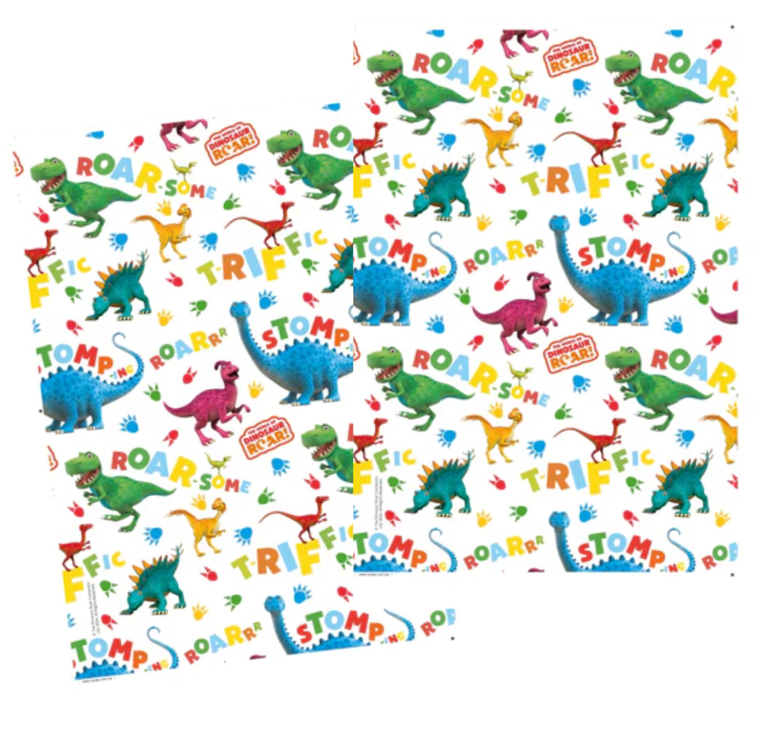 Danilo Promotions LTD Dinosaur Roar Wrapping Paper - 2 Sheets, 2 Tags | 70cm x 50cm 1