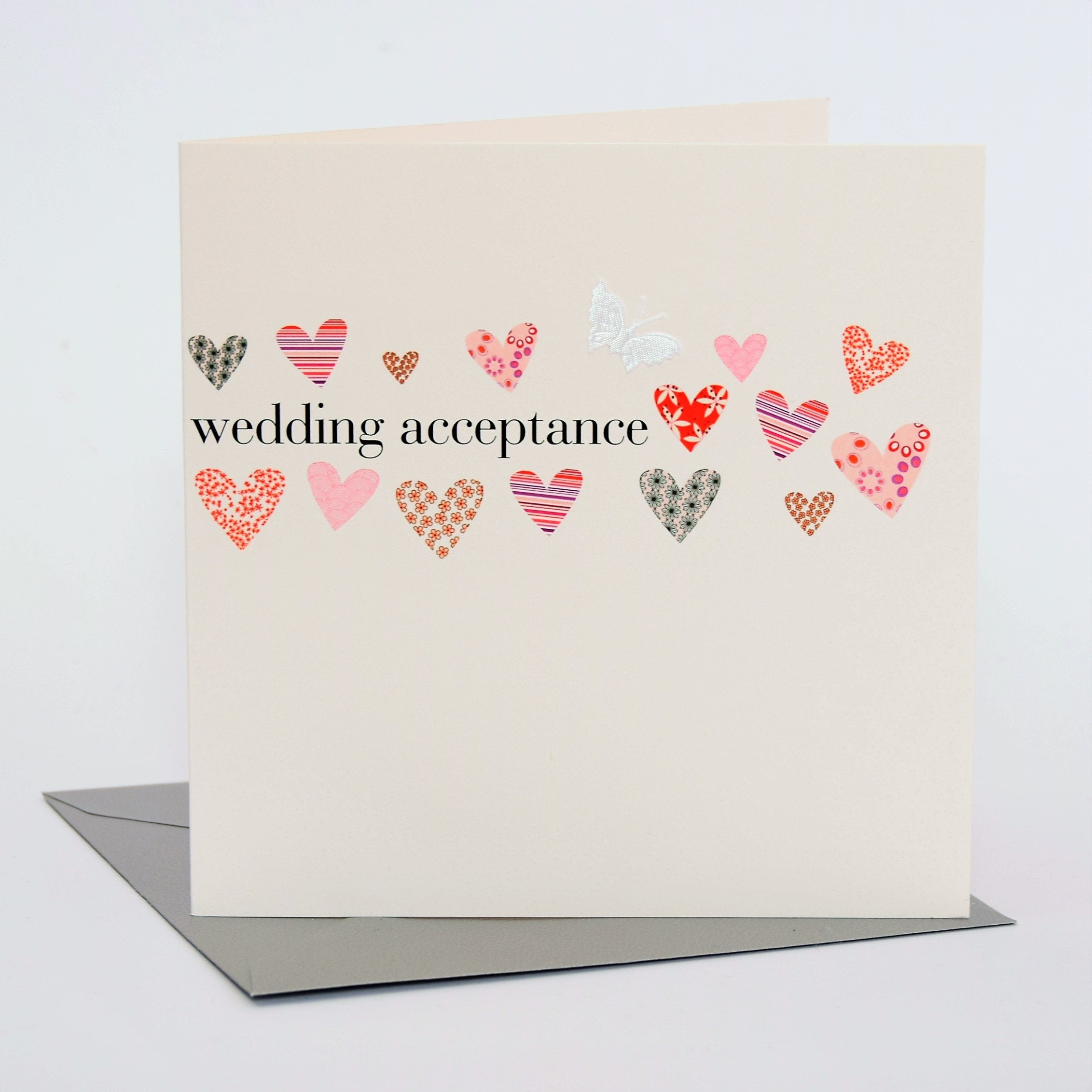 Claire Giles Greeting Cards Wedding Acceptance Card | 150x150mm | Hearts Design | Blank Inside 2
