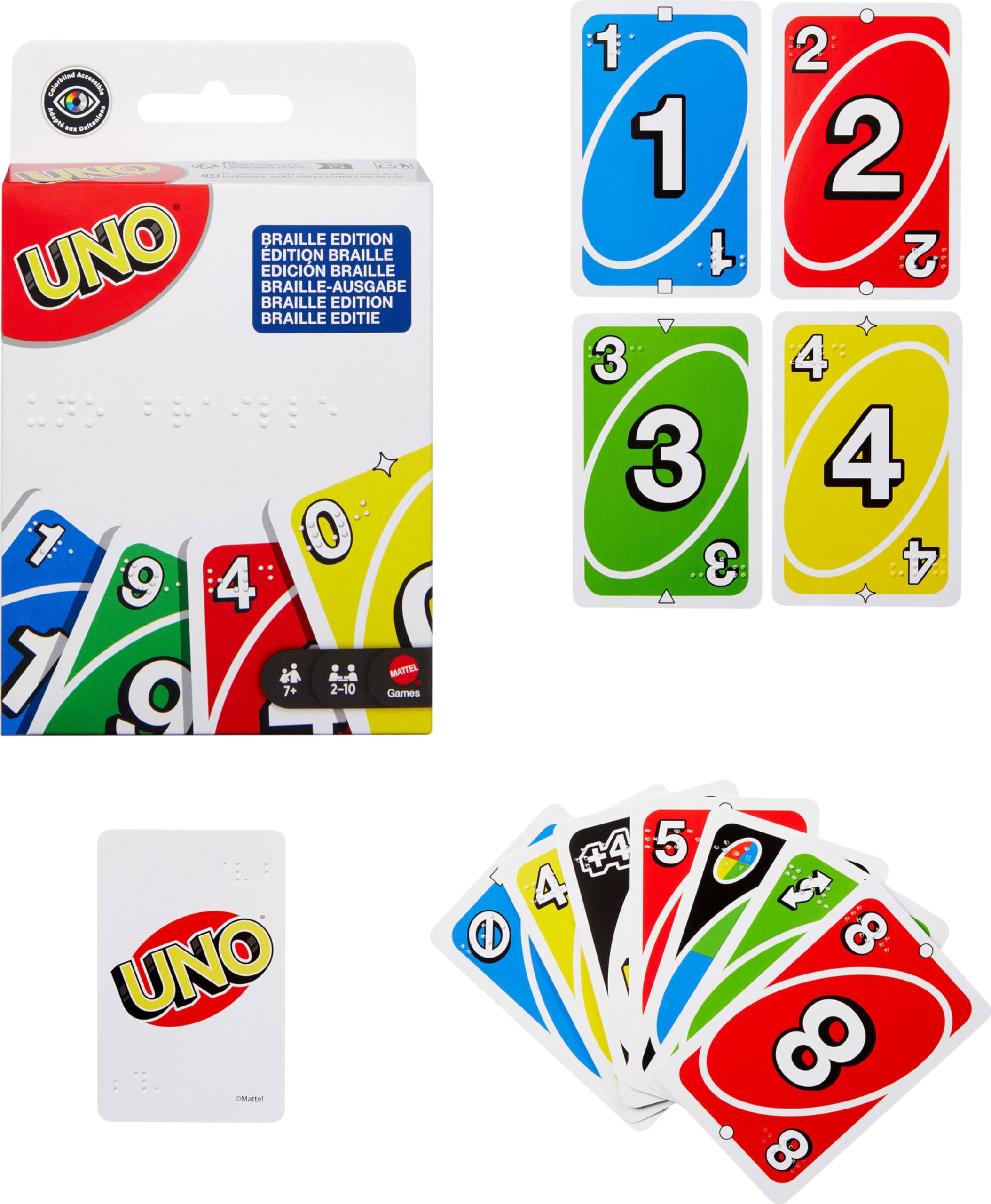 Mattel Games UNO Braille Card Game | 112 Cards + 8 Translation Cards | Ages 7+ 6