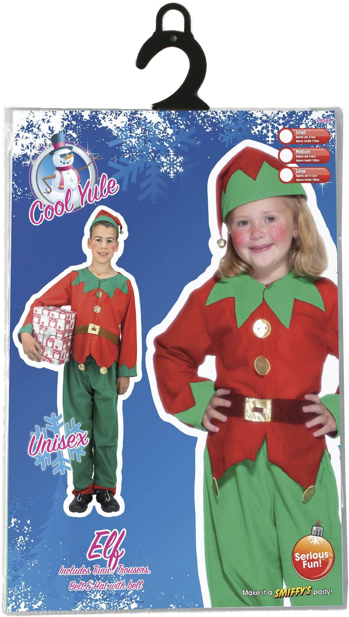 Smiffys Elf Costume - Children's Red & Green Tunic, Trousers & Hat (Ages 4-6) 11