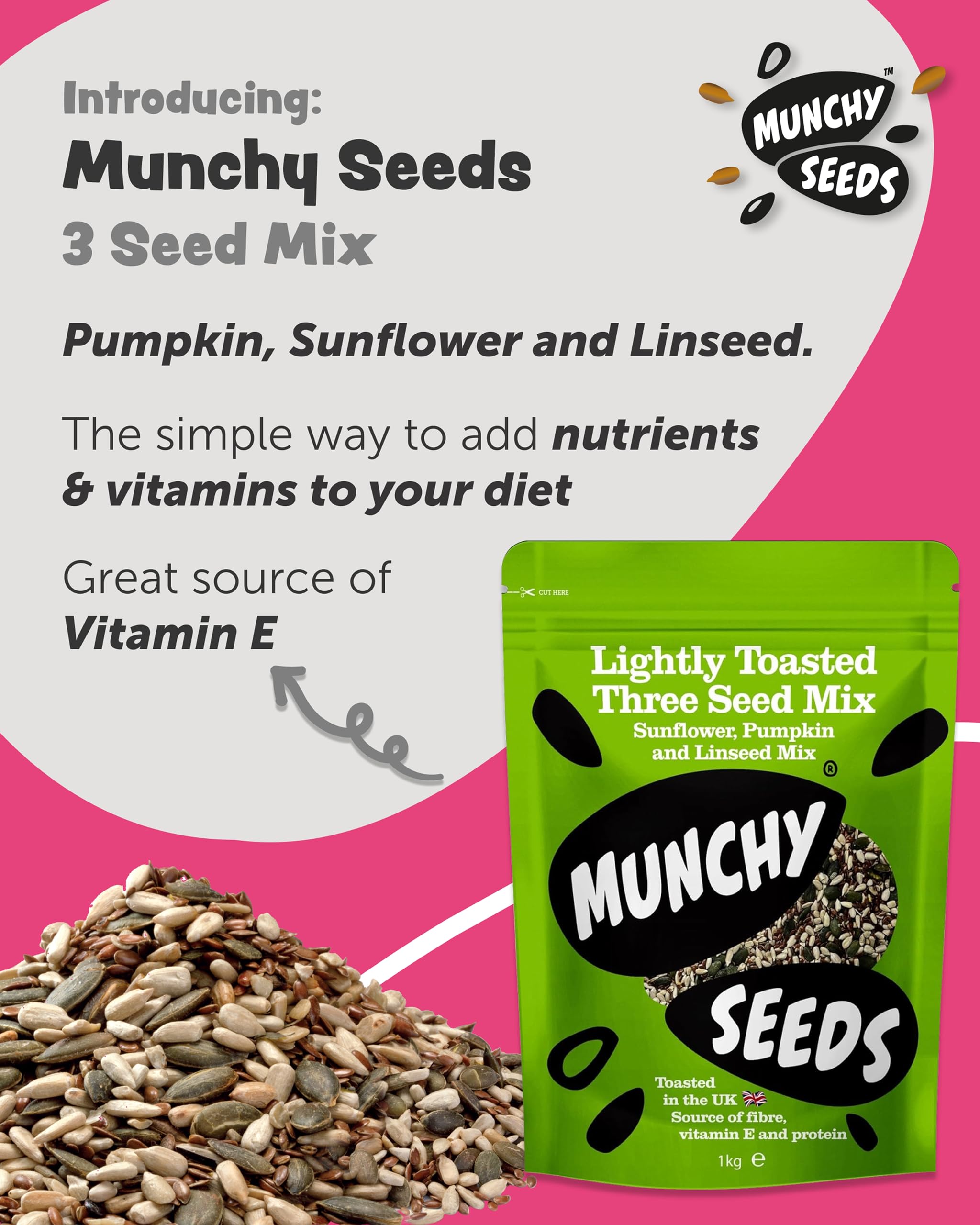 Munchy Seeds Lightly Toasted Three Seed Mix - Pumpkin, Sunflower & Linseed | 1kg Roasted Vegan Mix 2