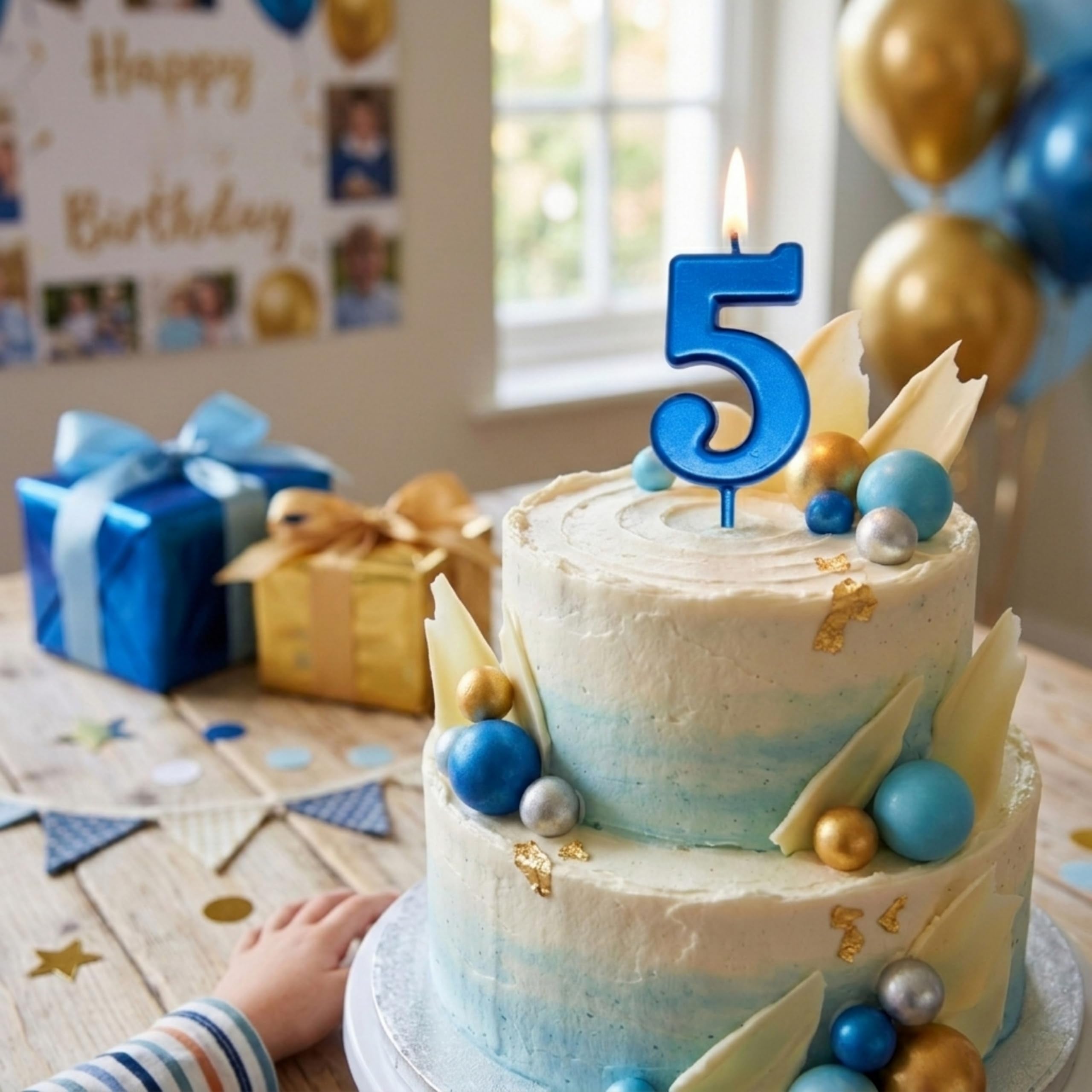 SHATCHI Number 5 Birthday Candle - Blue Wax Cake Topper for Milestone Celebrations | Smokeless, Non-Toxic