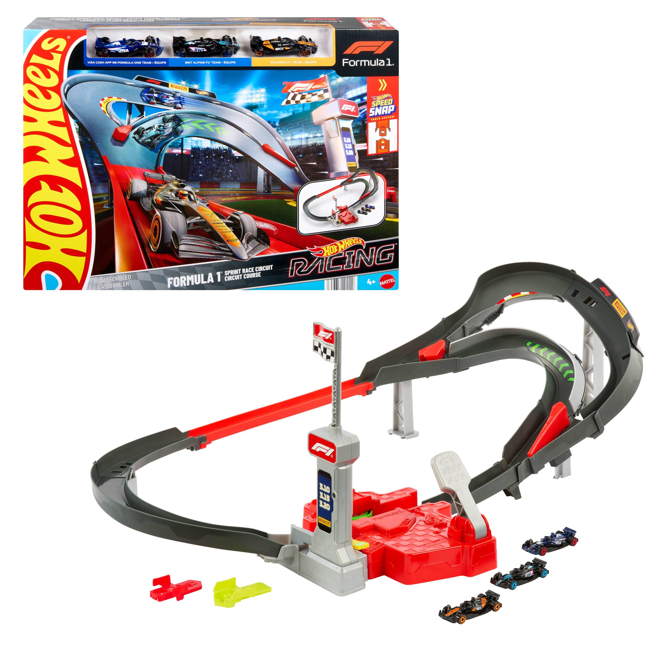 Hot Wheels Racing Formula 1 Sprint Race Circuit Track Set - 3 Die-Cast Cars & 10-Piece Track for Kids 5+ 7