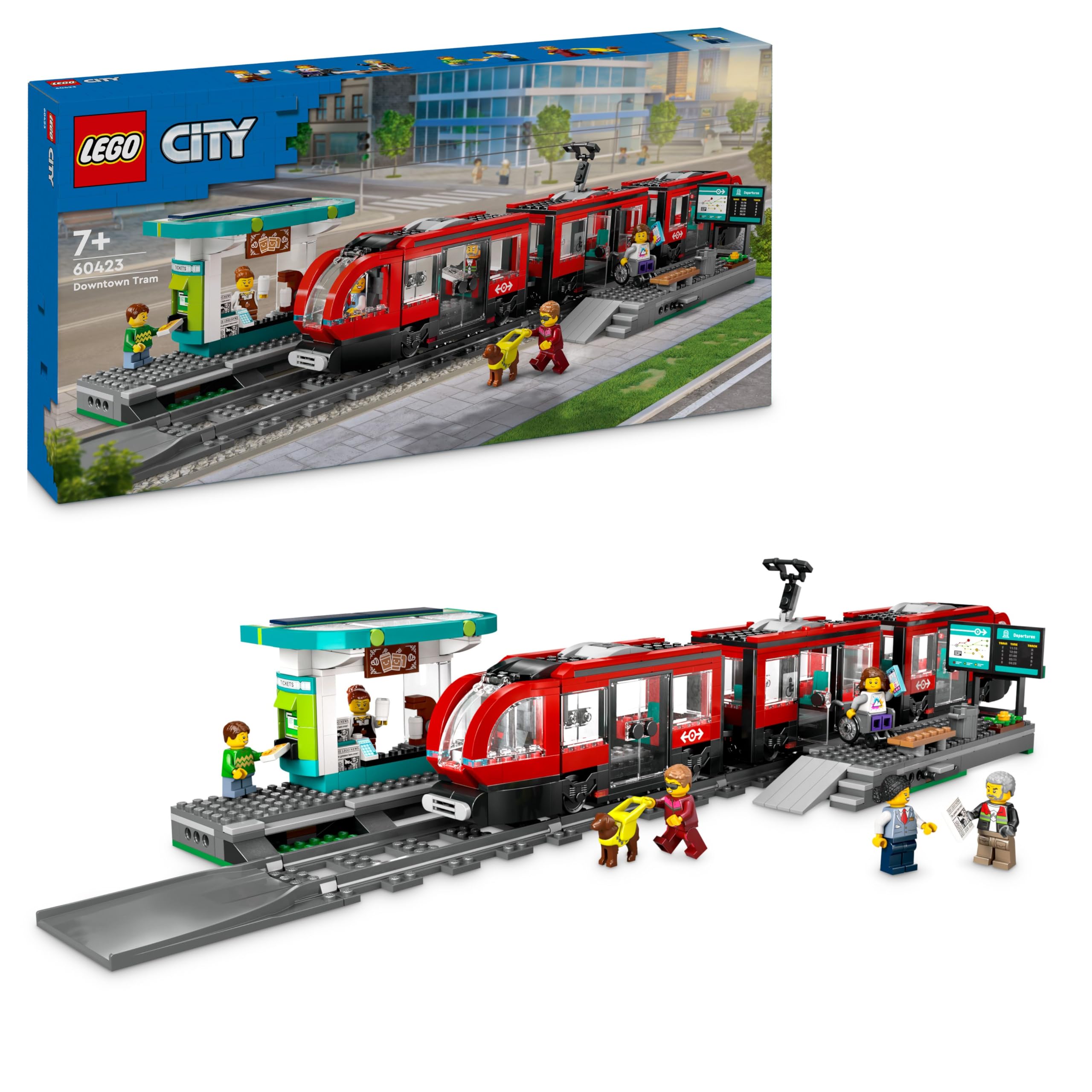 LEGO City Downtown Tram and Station Building Set 60423 for Ages 7+ | 6 Minifigures 1