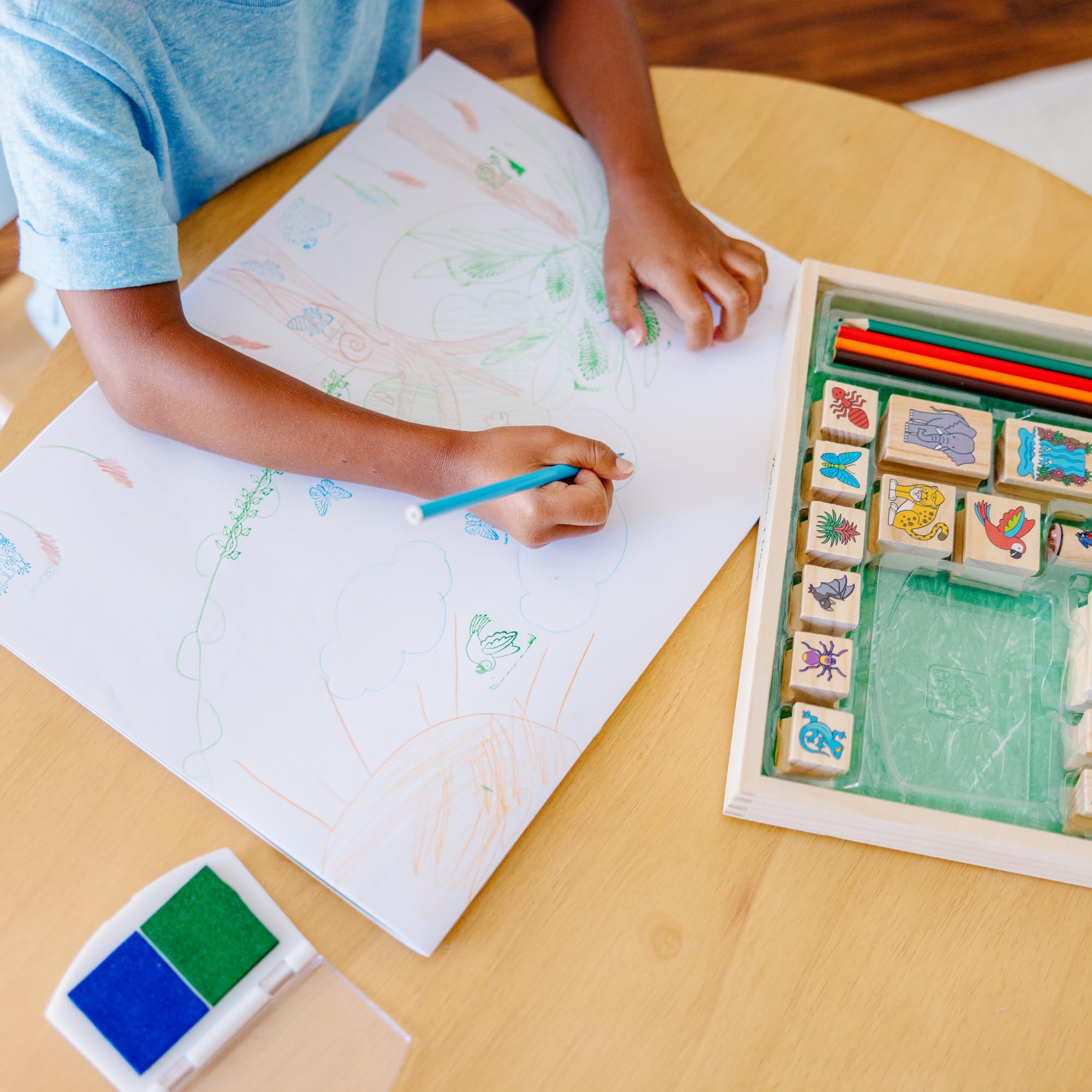 Melissa & Doug Stamp-a-Scene Rain Forest - 20-Piece Stamp Set with Colored Pencils & Ink Pad 10