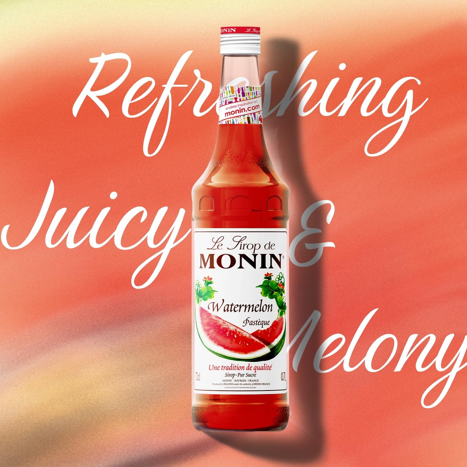 MONIN Watermelon Syrup 700ml - Vegan, Halal, Kosher - Natural Flavour, Allergen-Free Beverage Syrup 8