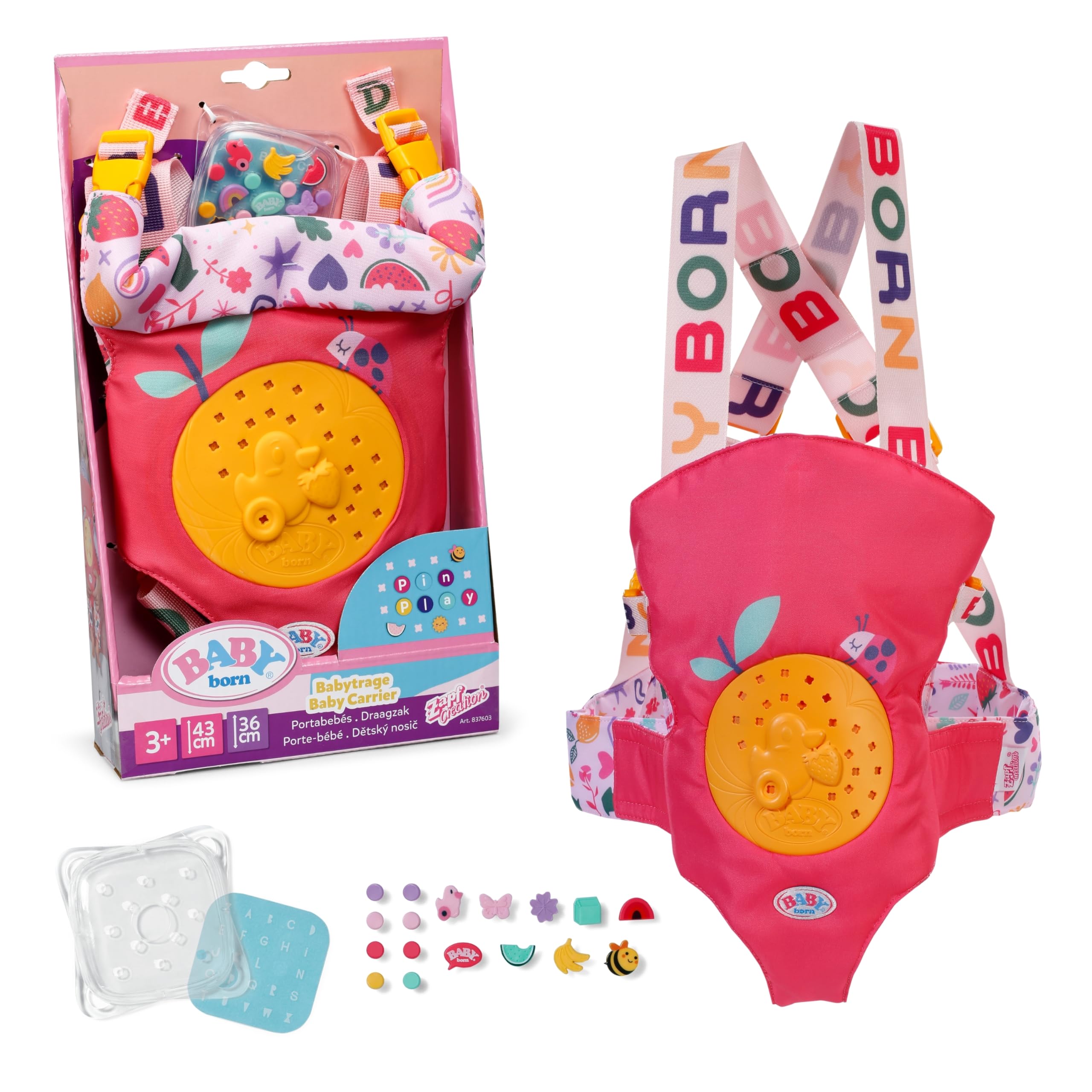 BABY born Baby Carrier Pin-Play - Adjustable Harness, Customizable Design | Pink