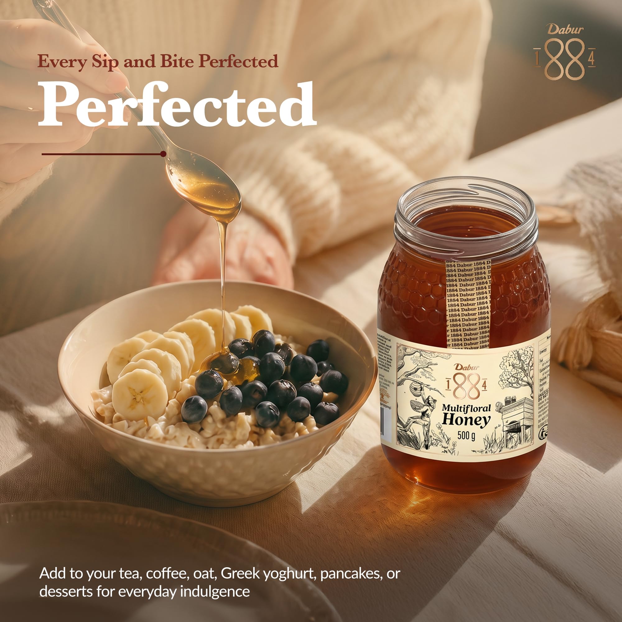 Dabur 1884 Multiflora Honey - Pure & Natural | 500g | Rich Floral Taste