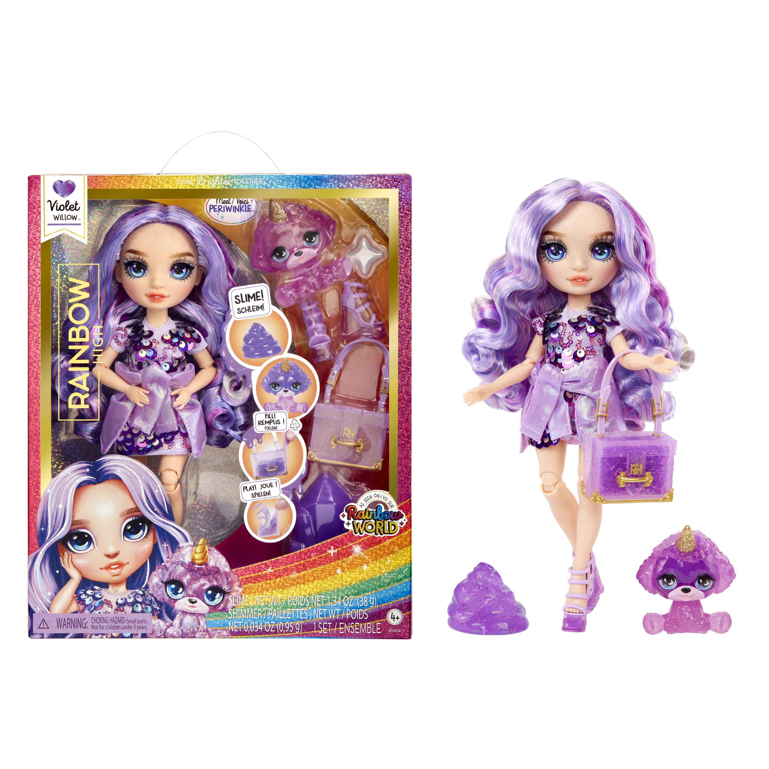 Rainbow High Violet Willow Fashion Doll with Sparkle Slime, Magical Pet & Customizable Accessories - Purple Shimmer Doll Playset for Ages 4-12