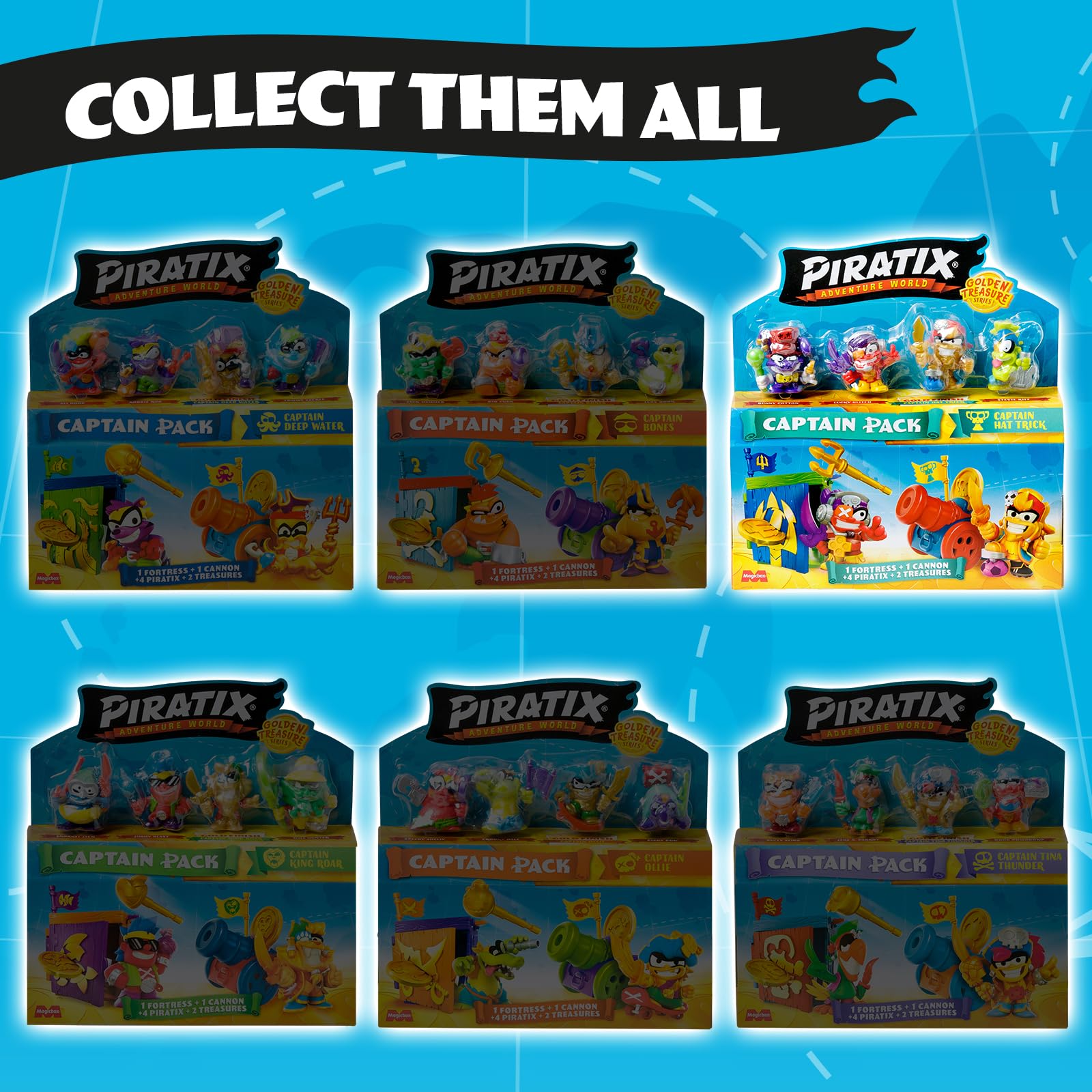 PIRATIX Golden Treasure Series – Captain Pack Hat Trick - 4 Collectible Figures with Fortress, Cannon & Exclusive Treasures 11