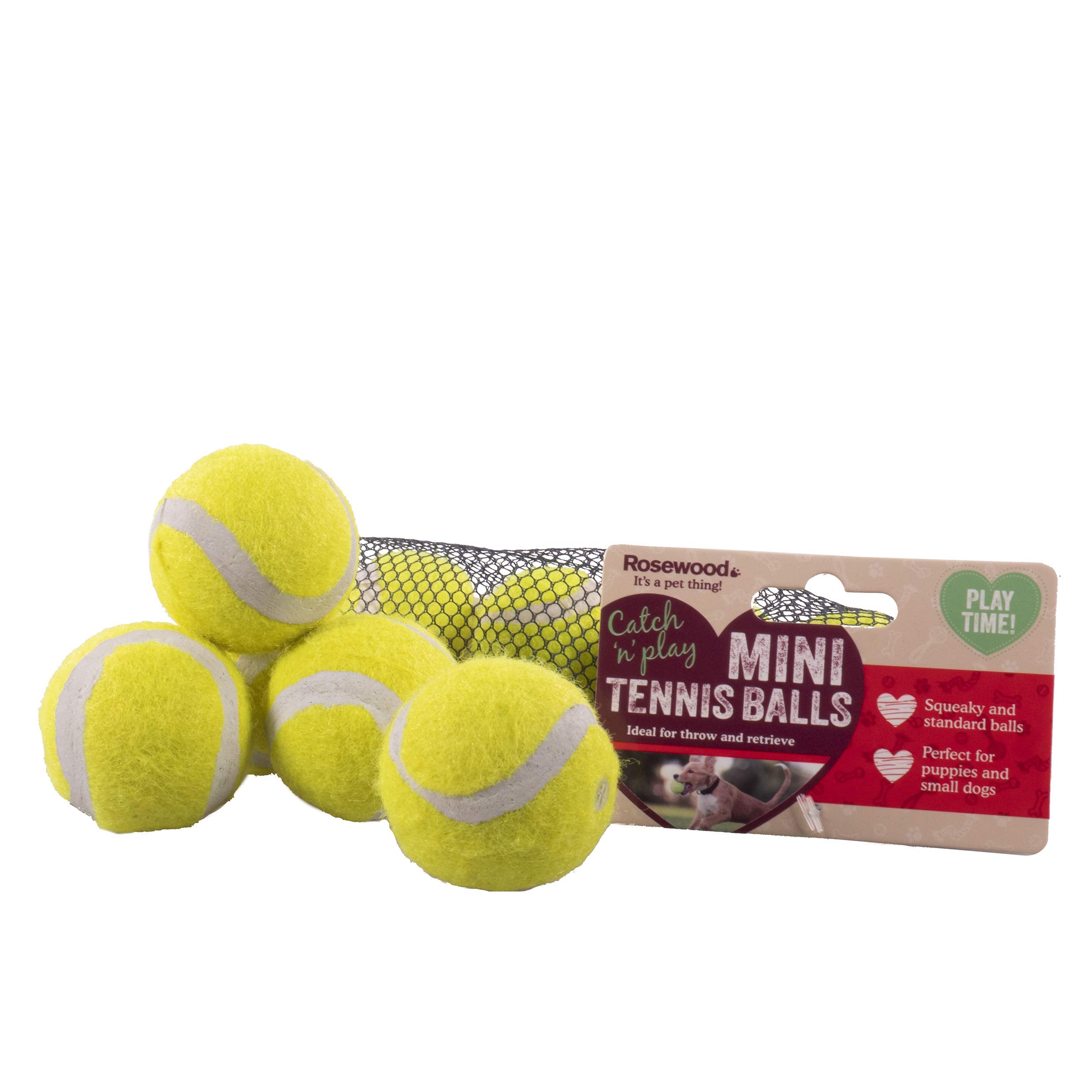 Rosewood Mini Assorted Tennis Balls for Dogs - 5 Count Pack | Ideal for Puppies & Small Breeds
