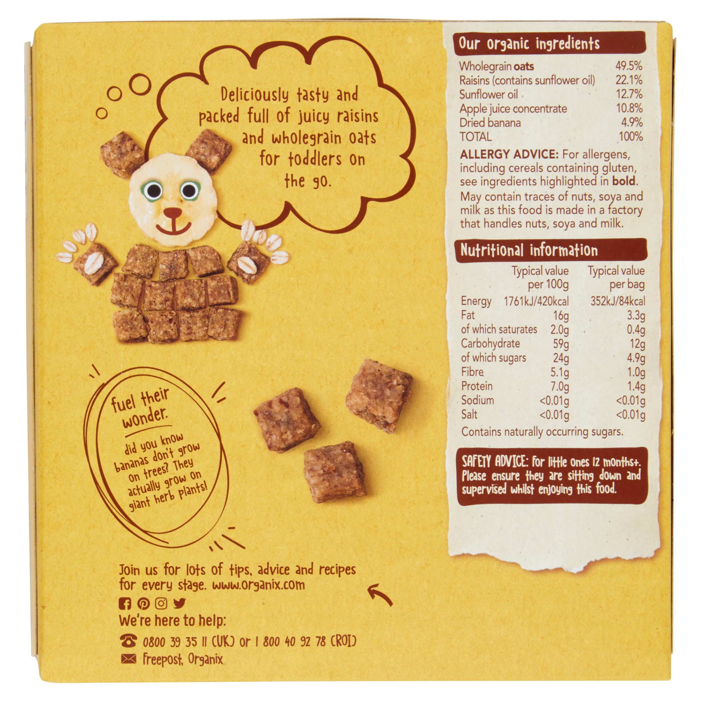 Organix Organic Oat & Banana Flapjacks for Toddlers, Sugar-Free, 4 x 20g Mini Snack Bites 3