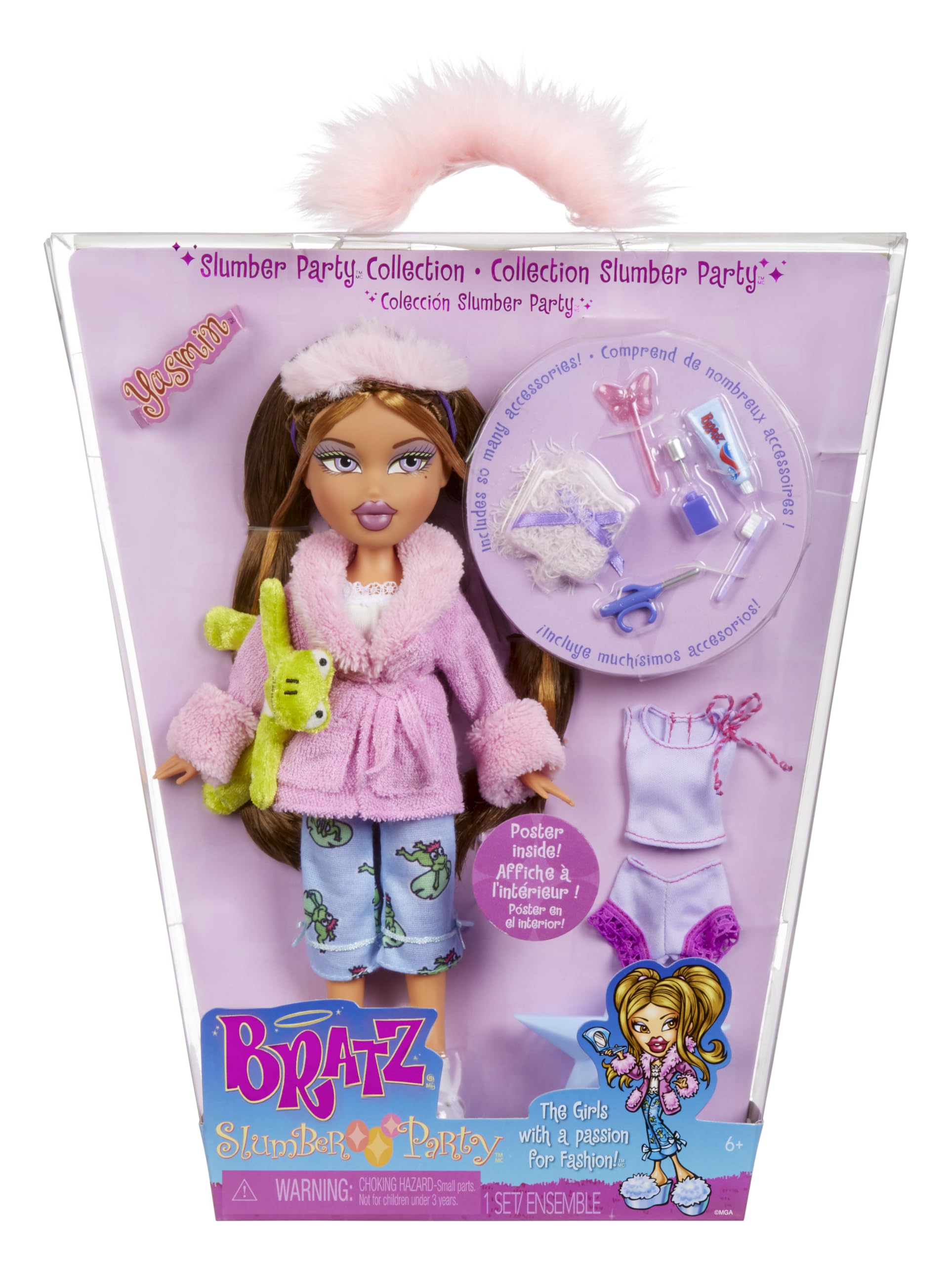 Bratz Slumber Party - Yasmin Fashion Doll with 2 Outfits & Plush - Ages 6-10