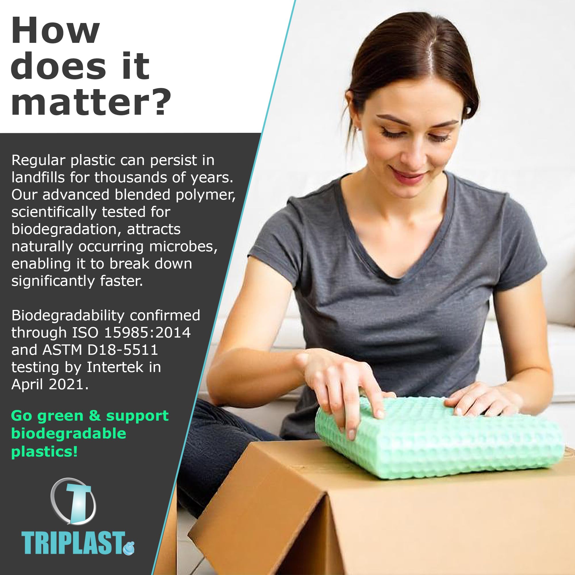 Triplast Biodegradable Green Bubble Wrap Roll - 400mm x 50m | Small 10mm Bubbles | Recyclable LDPE 7