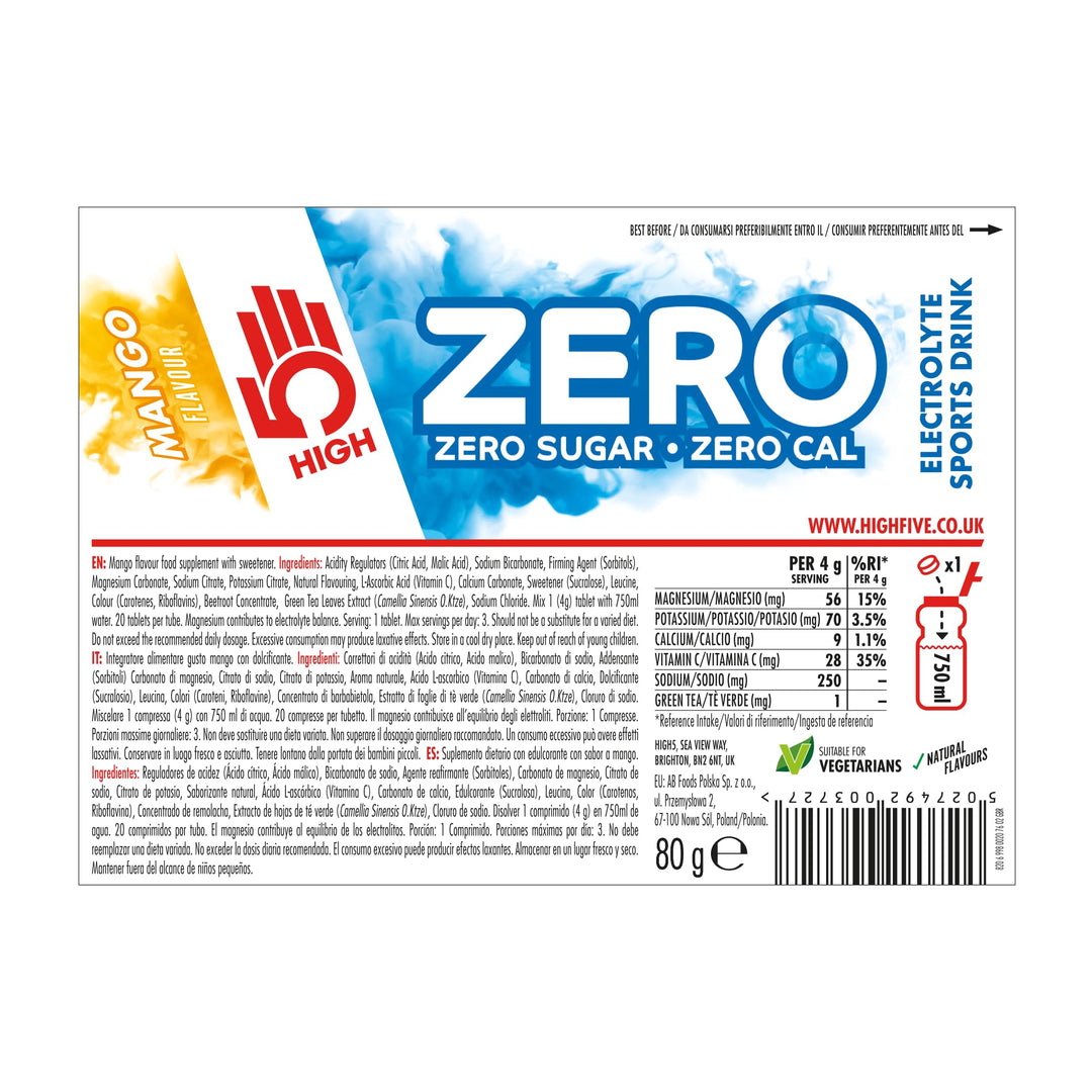 HIGH5 ZERO Electrolyte Tablets | Hydration Tablets Enhanced with Vitamin C | 0 Calories & Sugar Free | Mango Flavor (160 Tablets, Pack of 8)