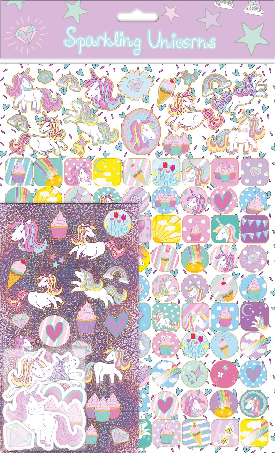 Paper Projects Unicorns Mega Sticker Pack - Pink, A4 Size, Reusable Foiled Stickers