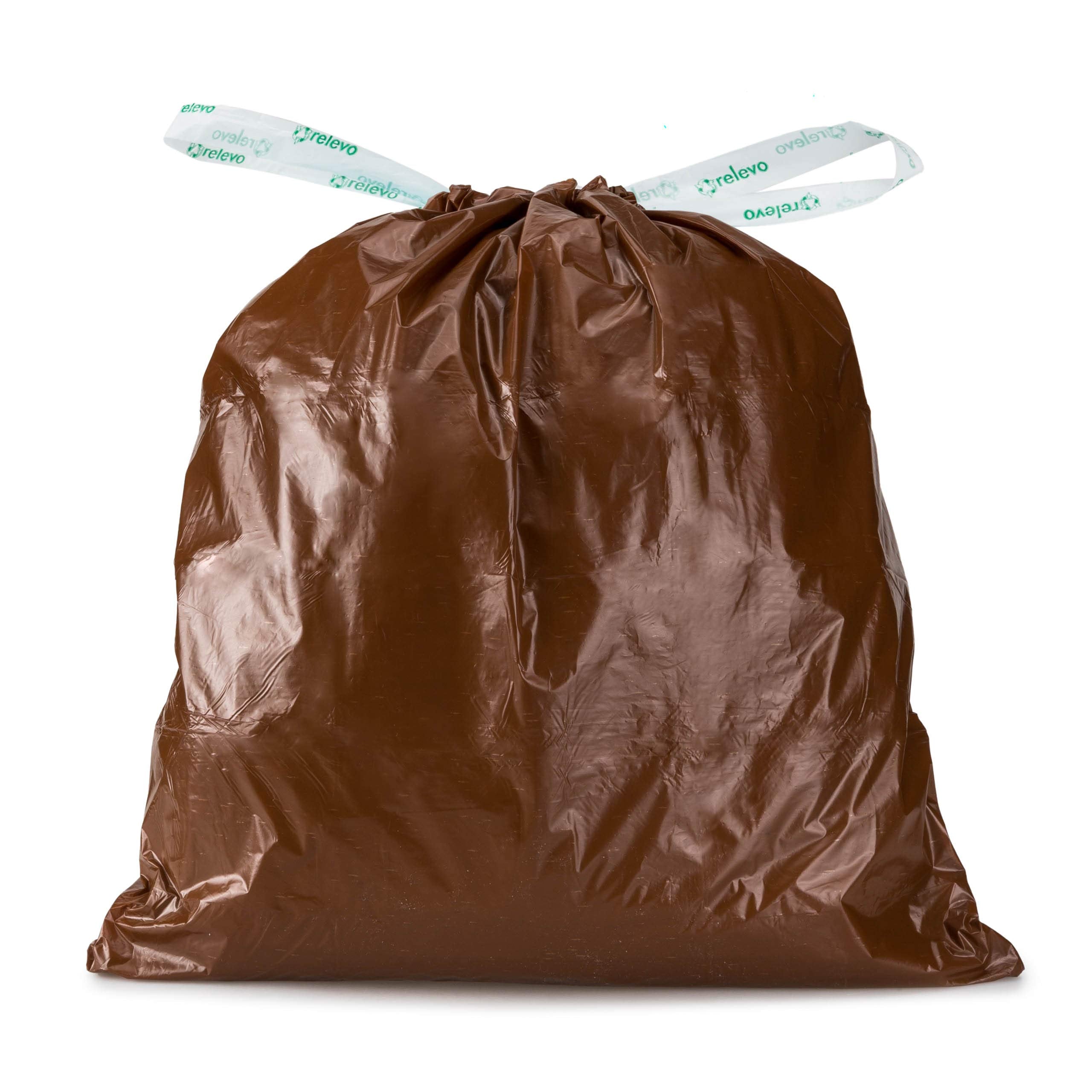 Relevo 20L Bin Bags – 100% Recycled Brown Food Waste Liners, 60 Pack, 30 µm Thick with Drawstring 5