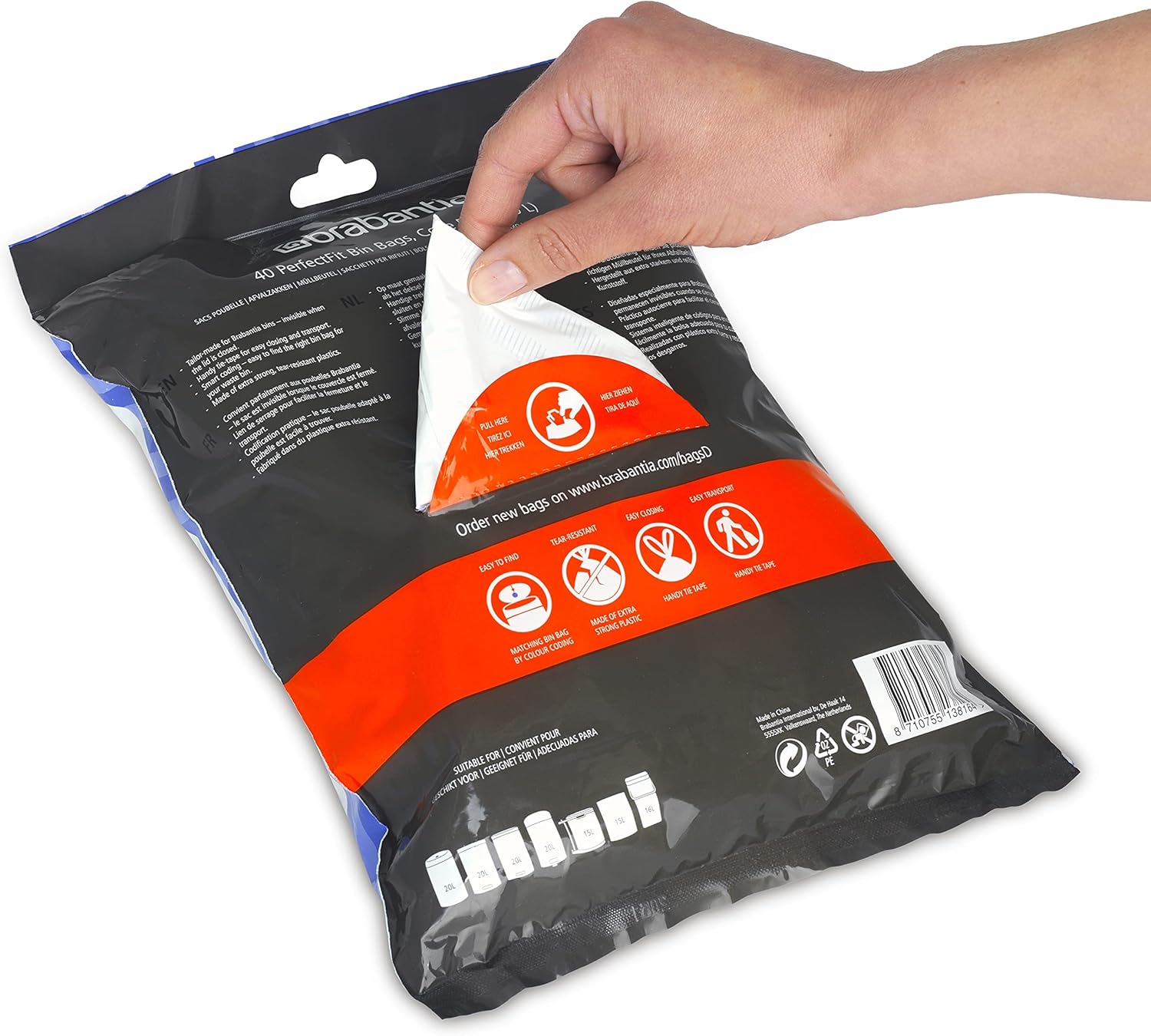 Brabantia PerfectFit 20L Thick Plastic Bin Liners with Tie Tape Draw - Extra Strong Trash Bags 6