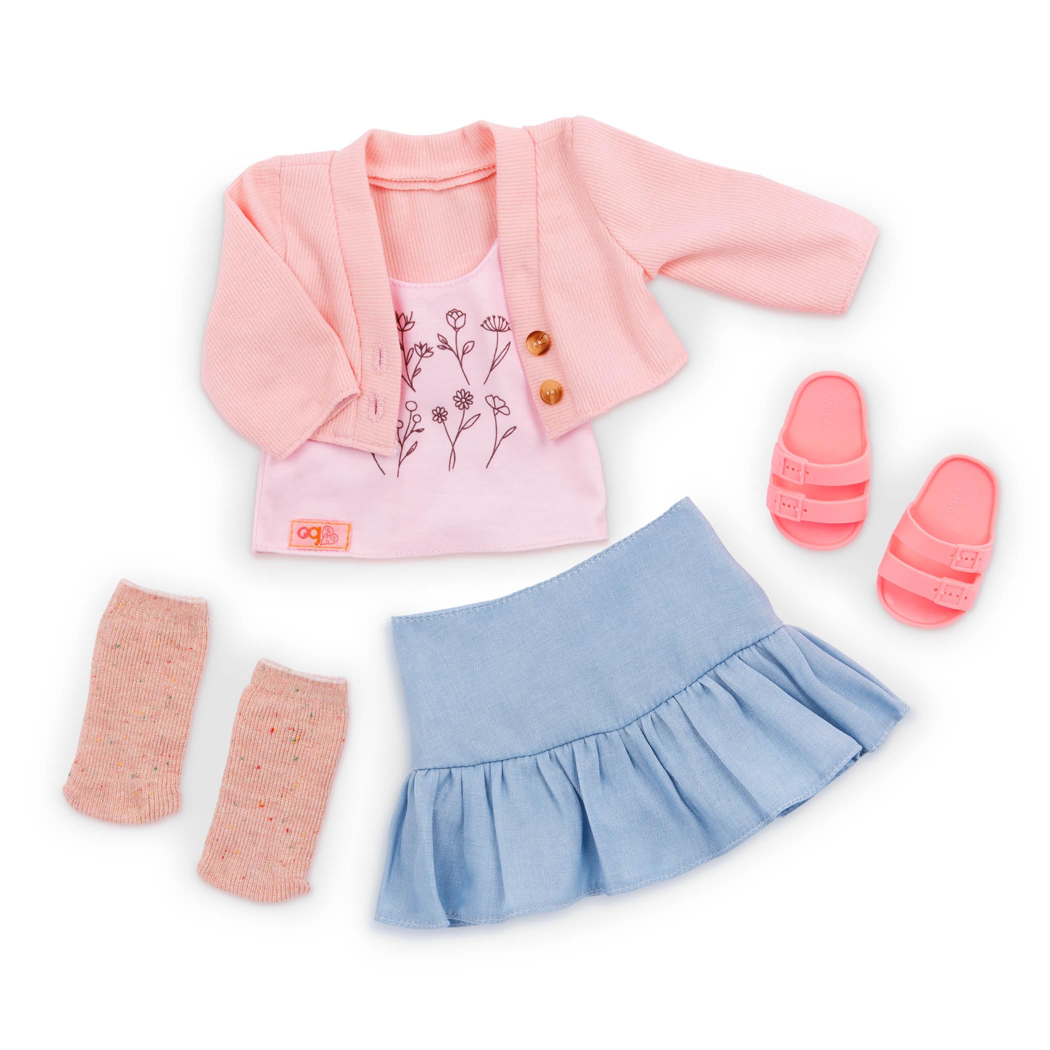 Our Generation Country Charm 18-Inch Doll Clothes Set - Pink Sweater & Blue Skirt Outfit for Ages 3+