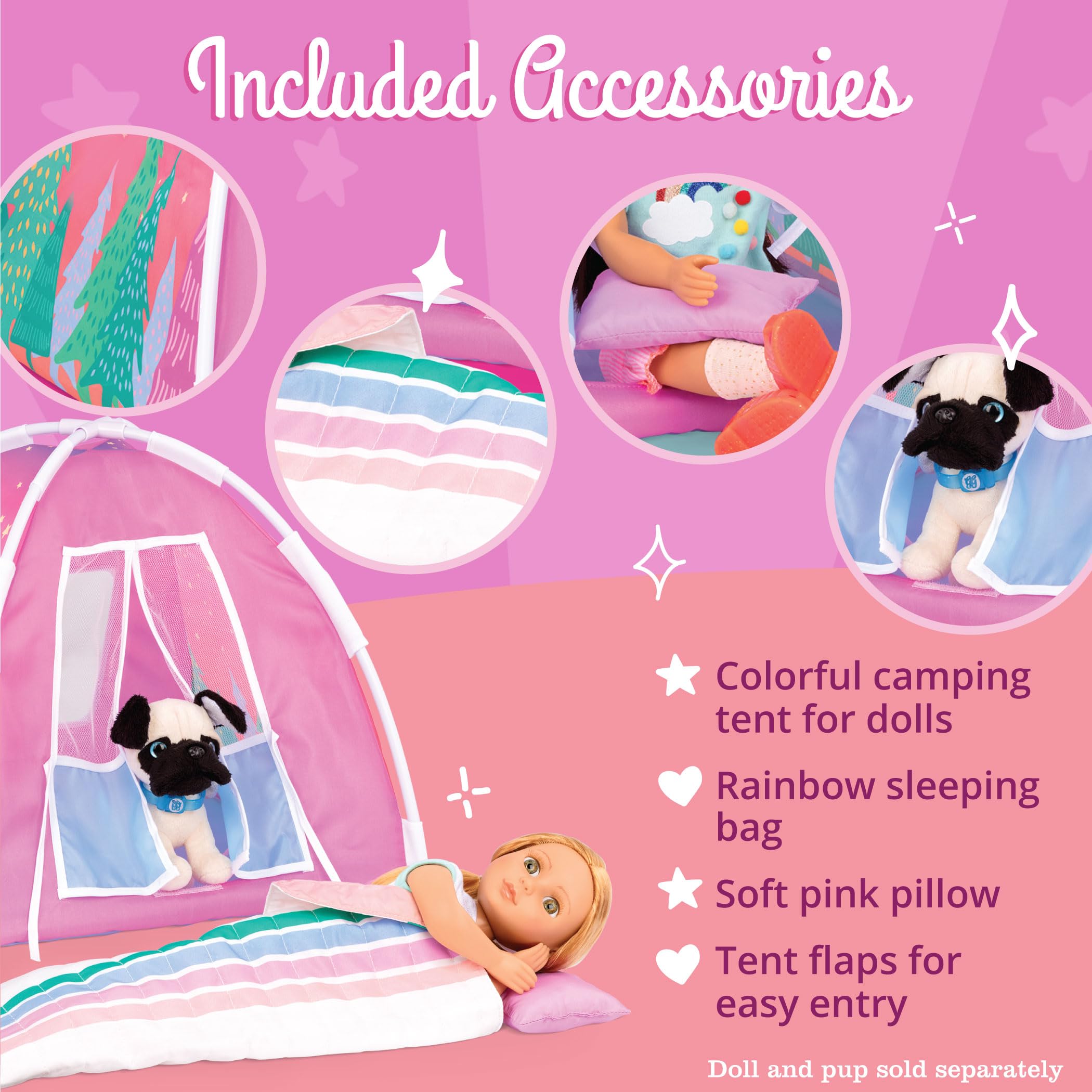 Glitter Girls Camping Set - 14-Inch Doll Play Tent with Rainbow Sleeping Bag & Pillow - 3+ Years 7