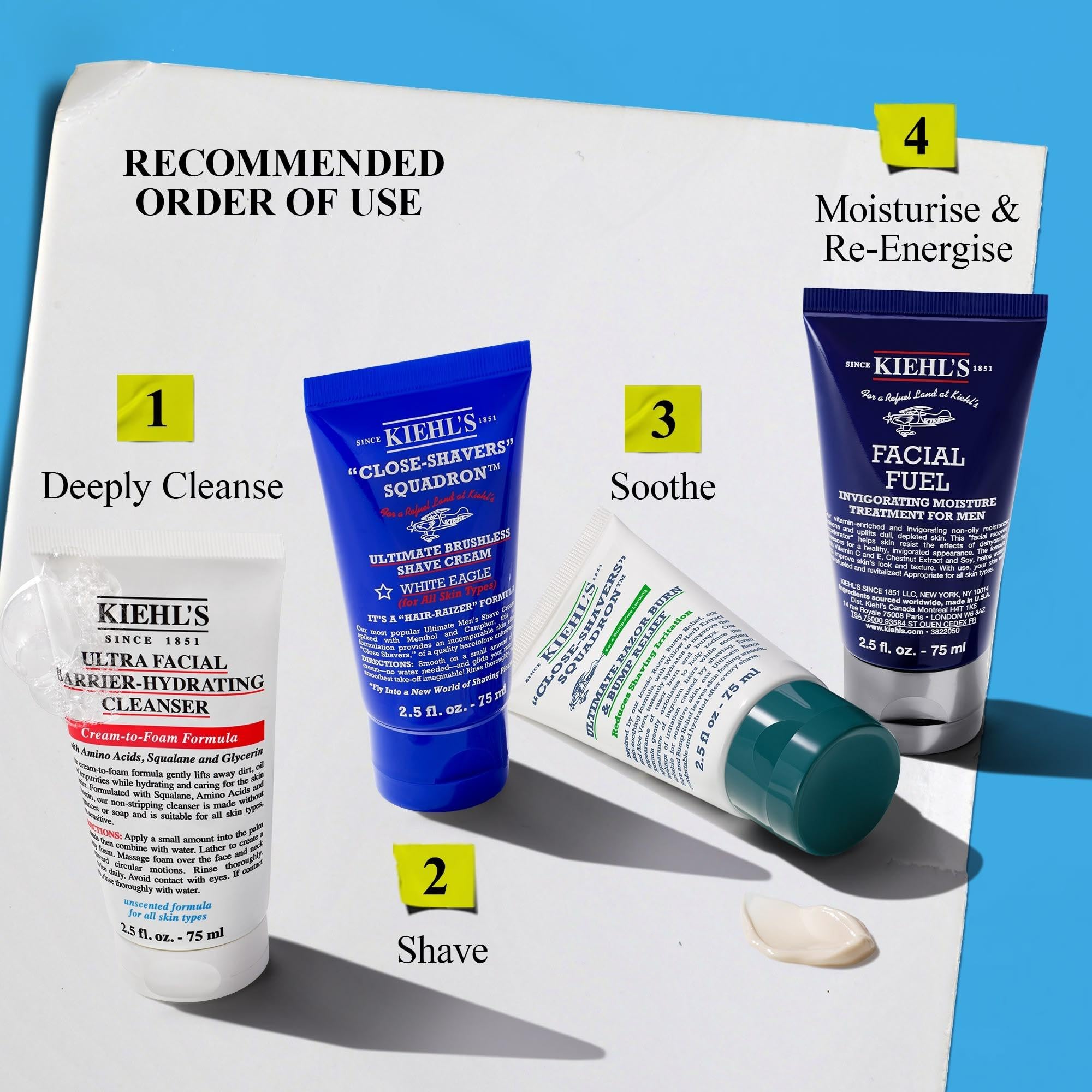 Kiehl's Get Up and Groom Men's Shave Collection Gift Set | 4 Piece Set (75 ml x 4) 5