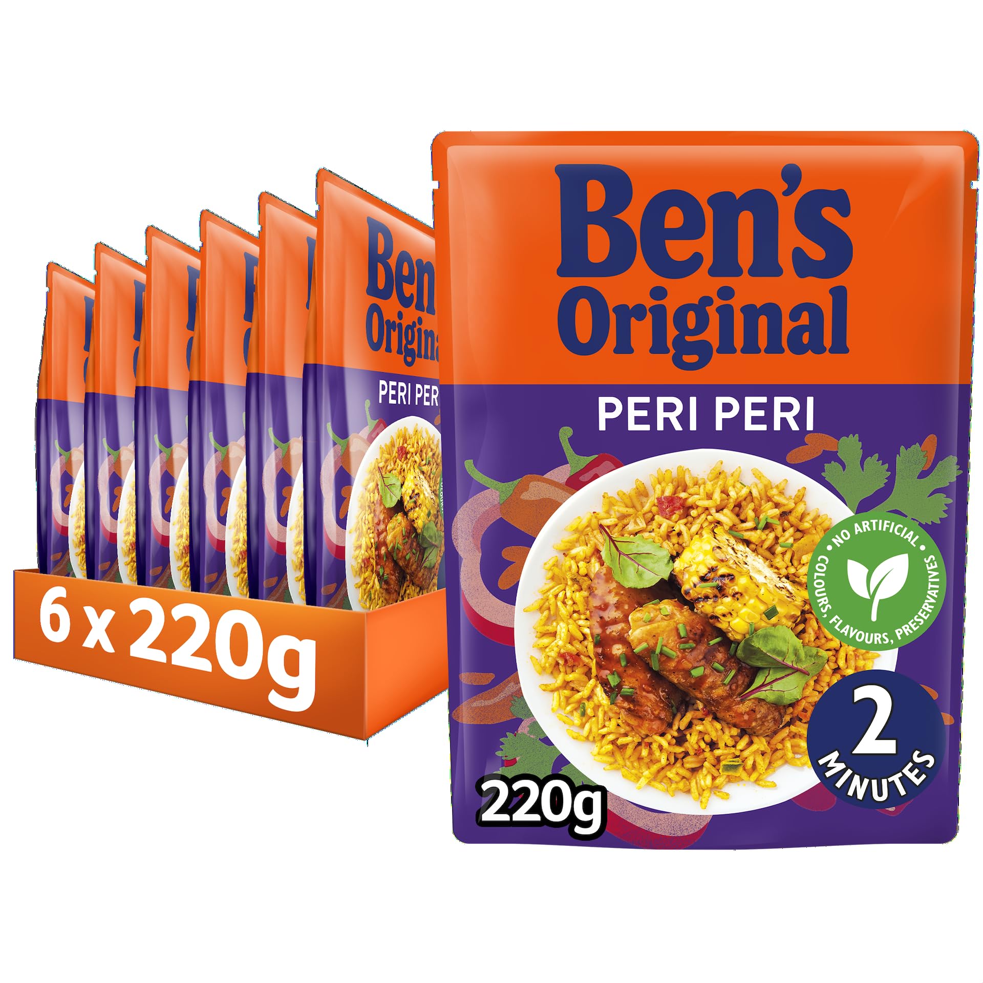 Ben's Original Peri Peri Microwave Rice, 6 x 220g Pouches - Vegetarian, No Artificial Additives 1