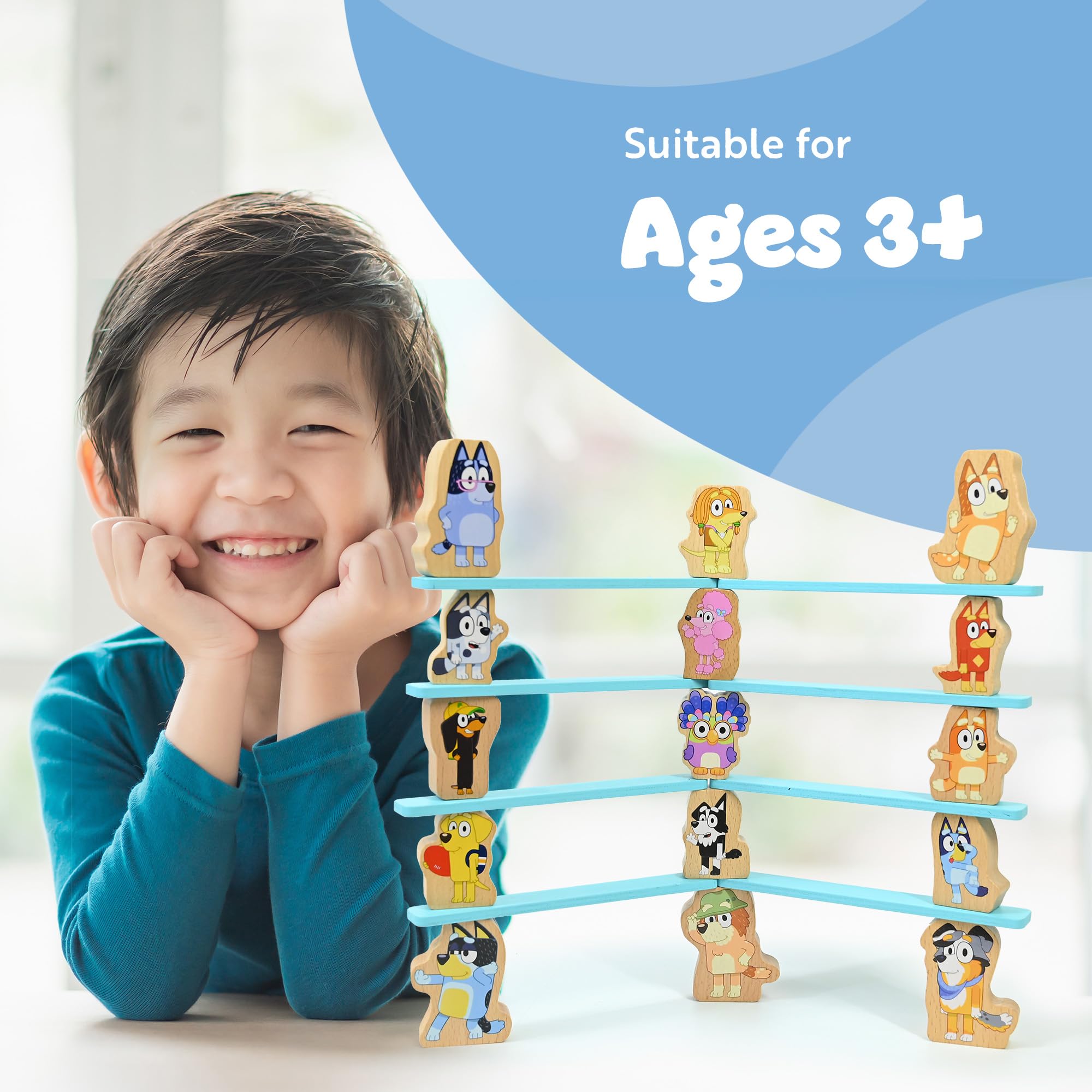 Bluey Wooden Stacking Game - Balancing Toy with 16 Characters for Kids 3+ 7