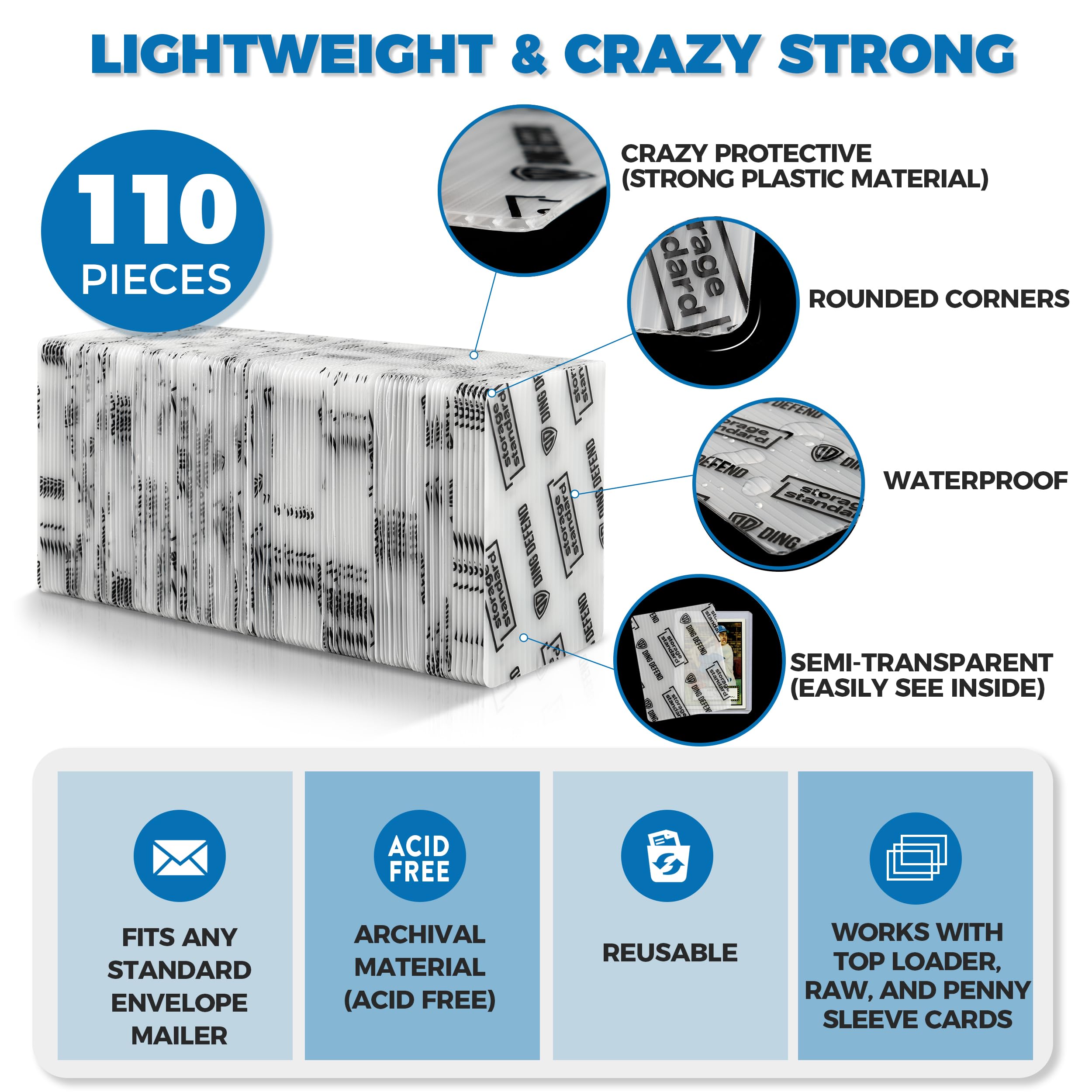 Storage Standard Trading Card Shipping Protectors - 110 Pack, 3.5'' x 4.5'' Padded Plastic Sleeves 3