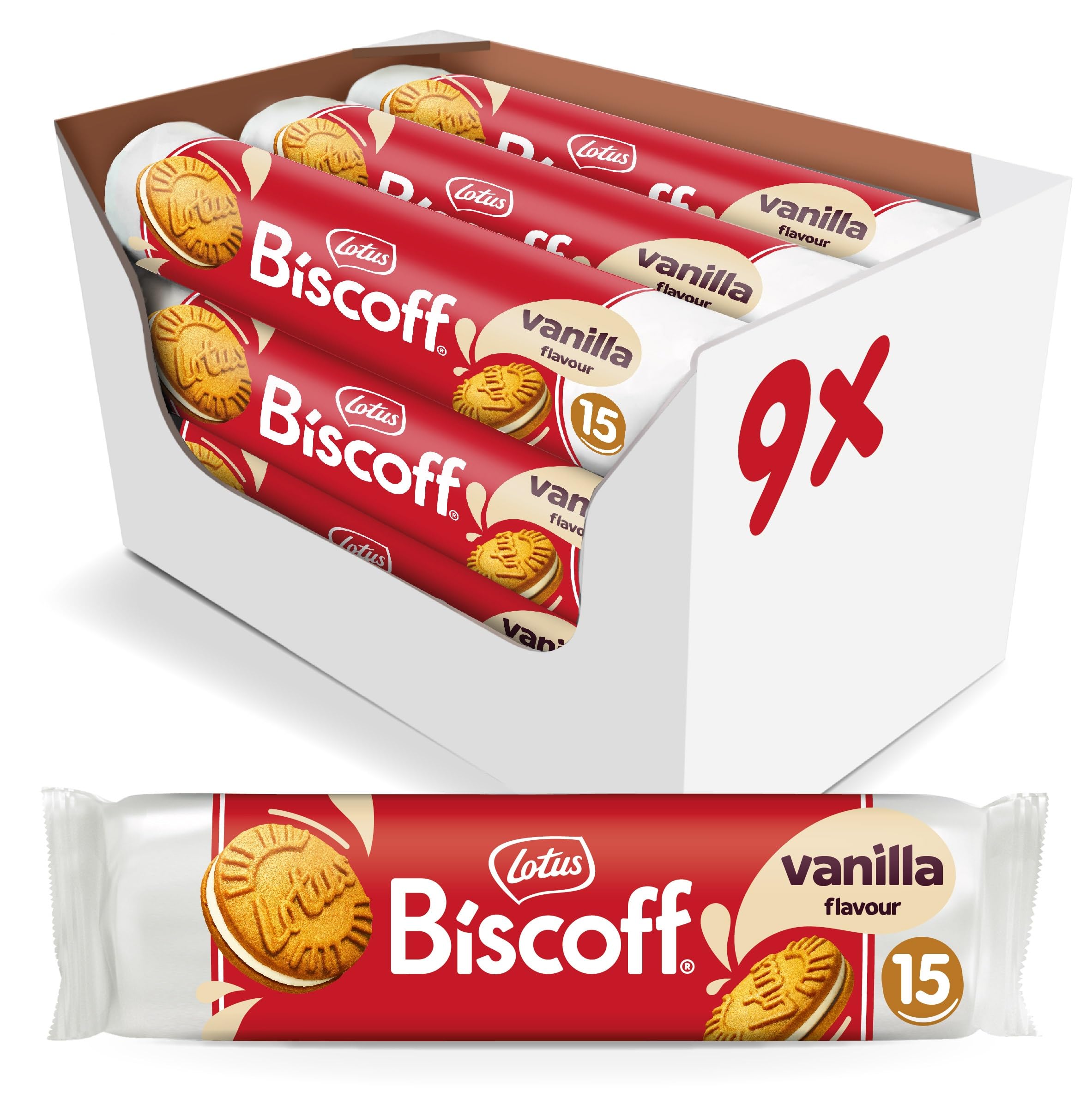Biscoff Sandwich Biscuits with Vanilla Cream Filling - 9 Rolls x 15 Biscuits (1.35kg) 1