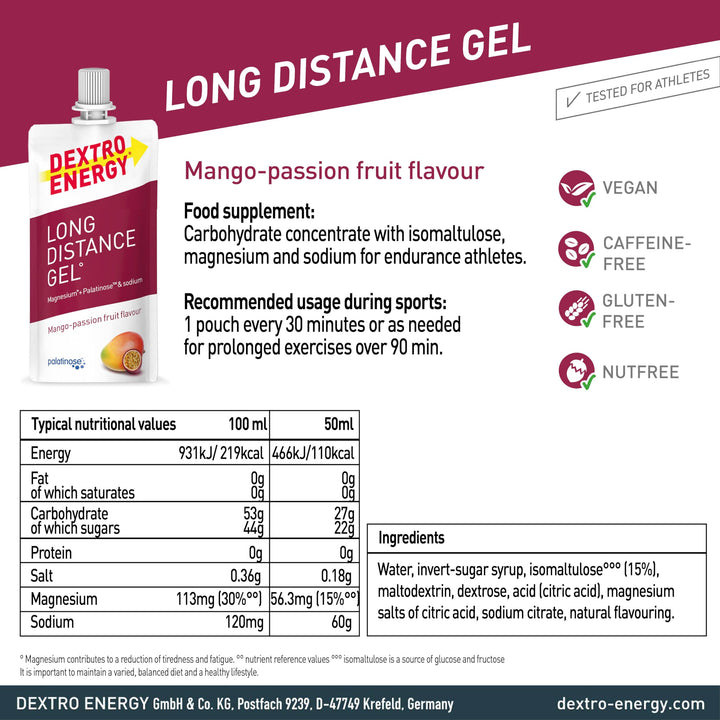 Dextro Energy Long Distance Gel Mango & Passion Fruit - Fast and Long-Lasting Energy for Endurance Sports