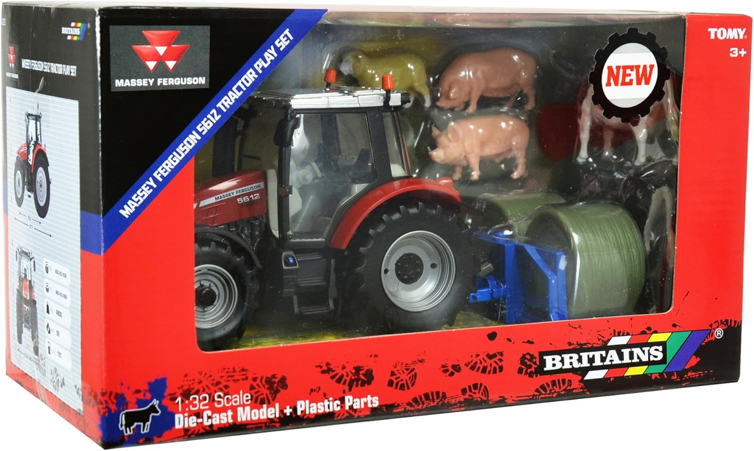 Britains Massey Ferguson 5612 Tractor Playset - 1:32 Scale Farm Toy with Animals & Bale Lifter 6