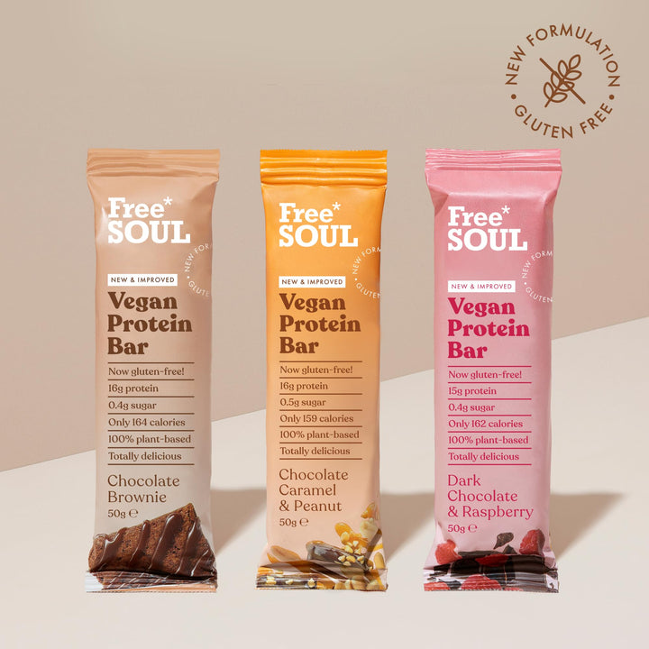 Free Soul Vegan Protein Bars 12 x 50g | Plant-Based Chocolate Protein Snack | High Protein, Low Sugar