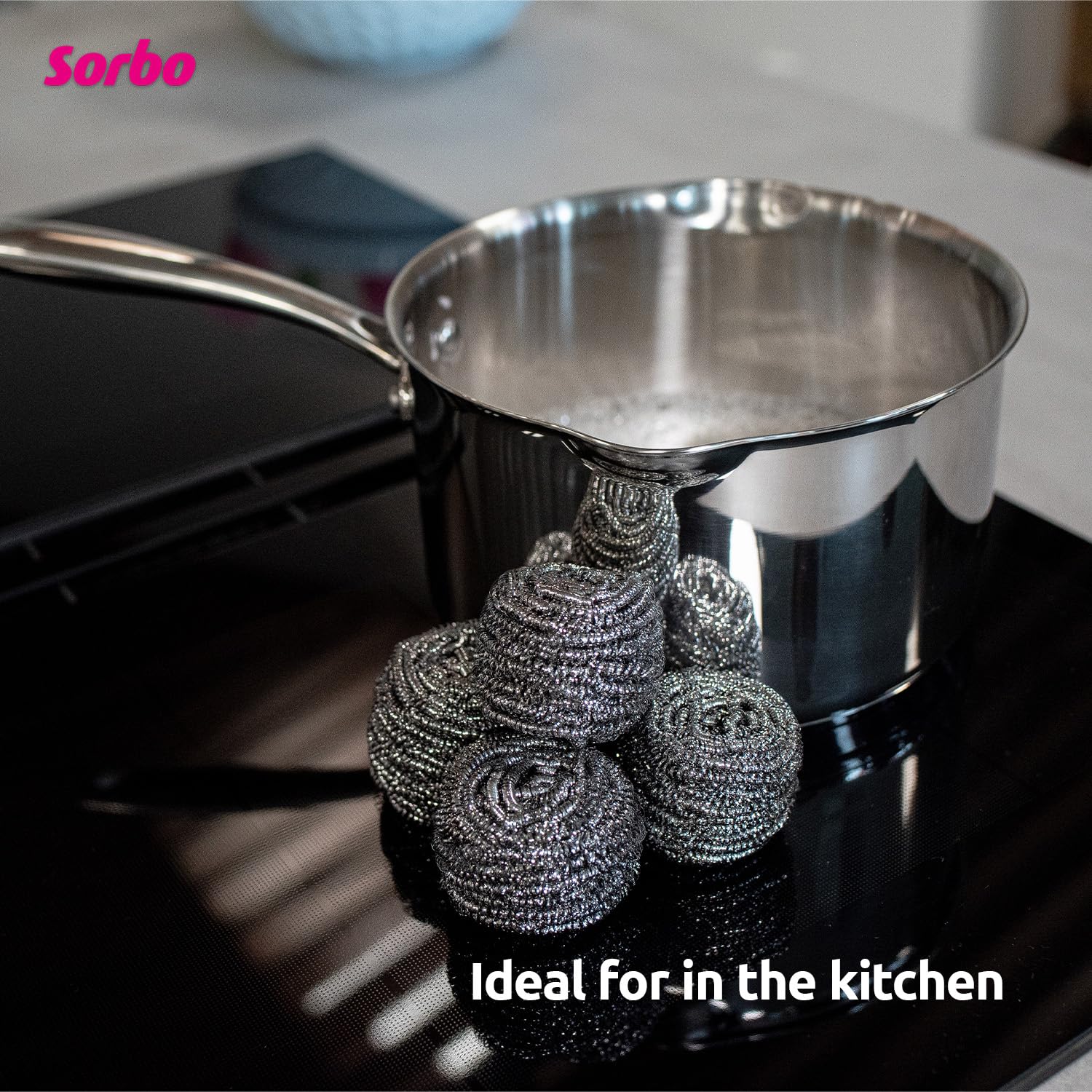 Sorbo Stainless Steel Pan Scourers - Heavy-Duty Scrubbers for Tough Grime | 4 Pack